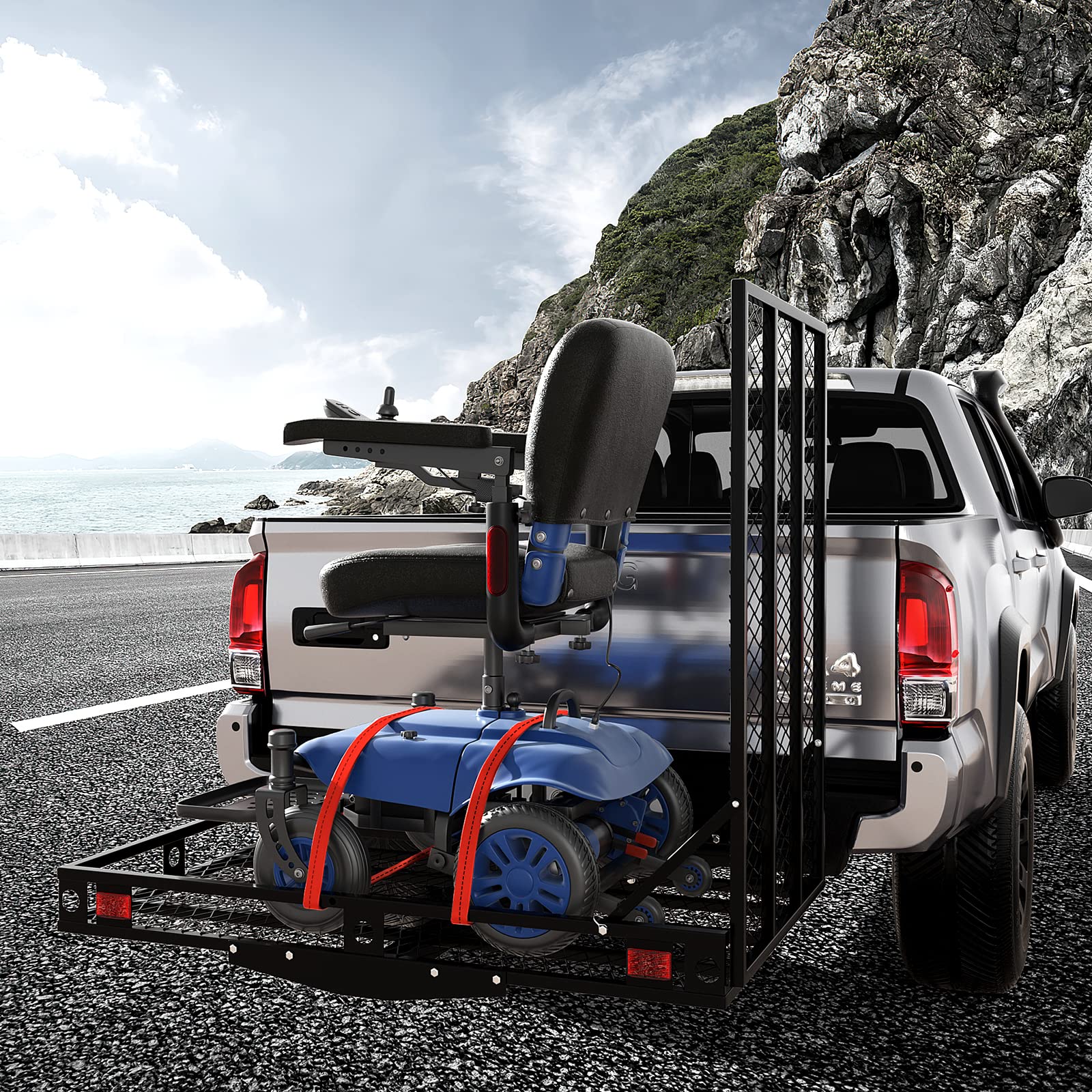 Goplus Hitch Mount Wheelchair Carrier, Mobility Scooter Loading Ramp with 2 Tie Down Straps - Image 9