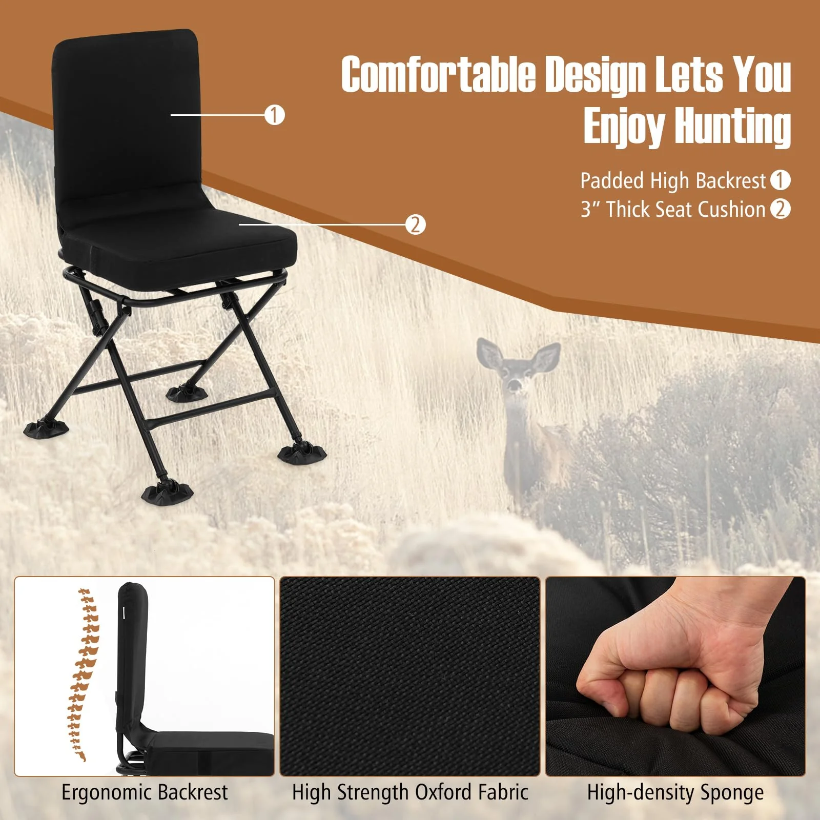 Goplus Hunting Chair, 360 Degree Swivel Hunting Seat with All-Terrain Duck Feet - Image 6