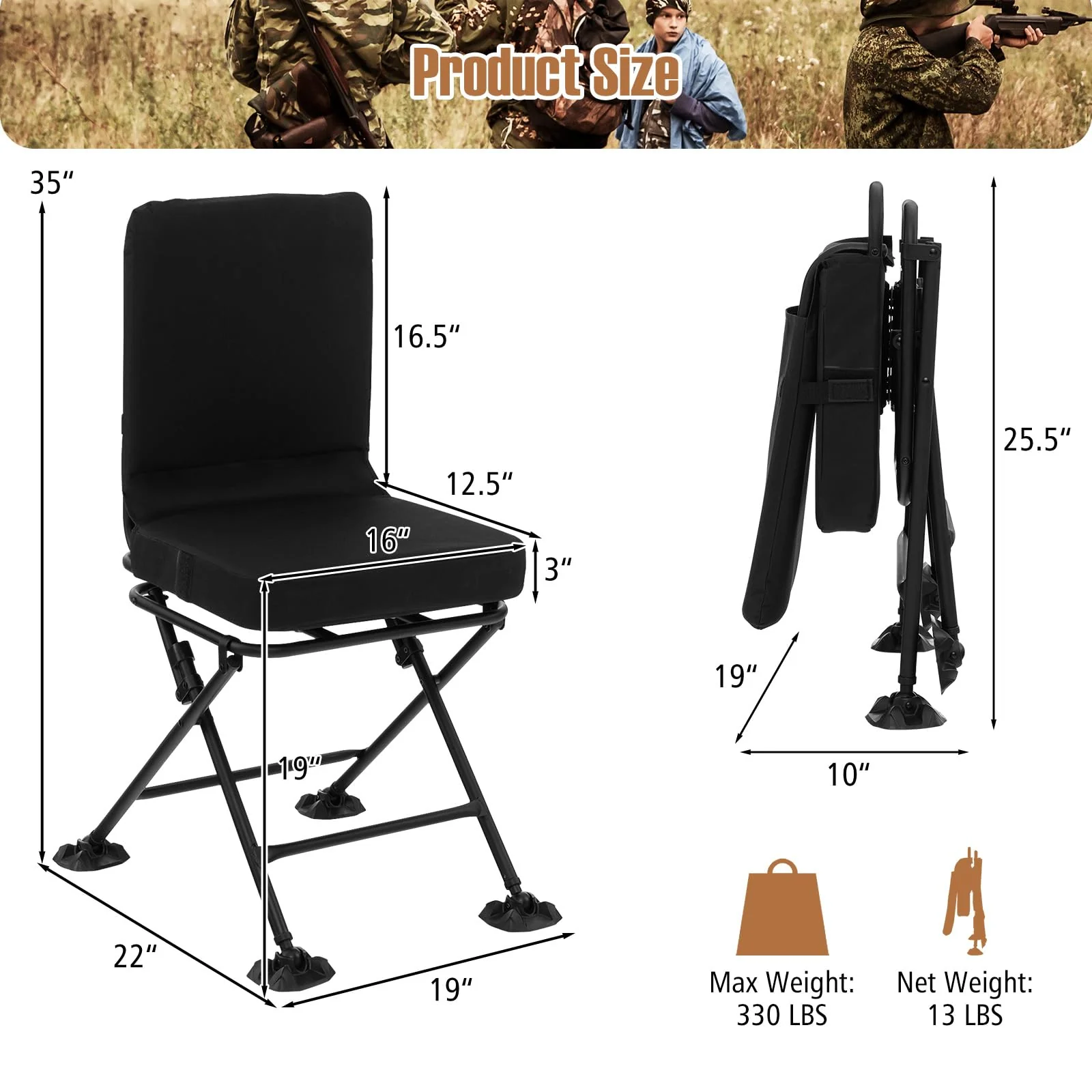 Goplus Hunting Chair, 360 Degree Swivel Hunting Seat with All-Terrain Duck Feet - Image 7