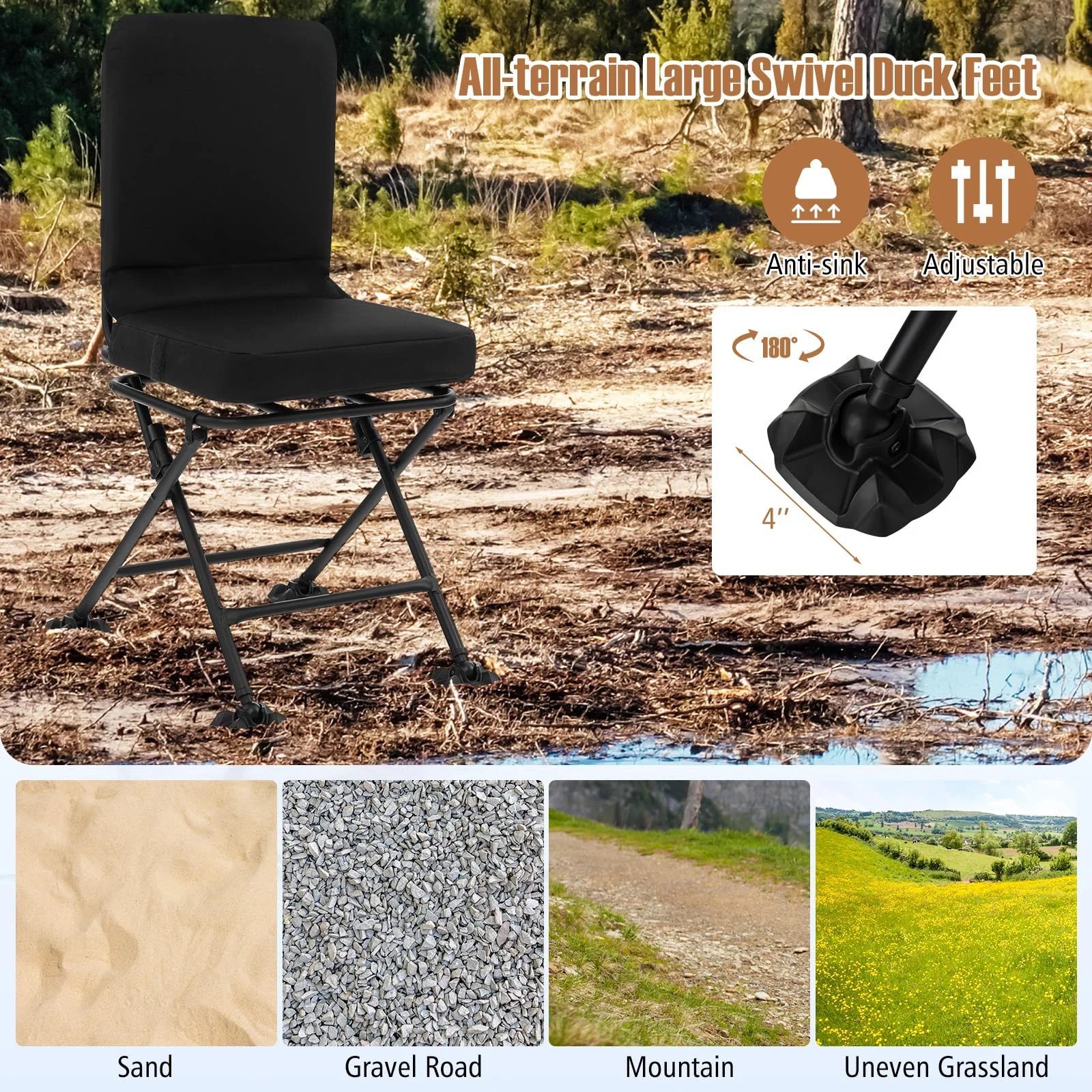 Goplus Hunting Chair, 360 Degree Swivel Hunting Seat with All-Terrain Duck Feet - Image 8