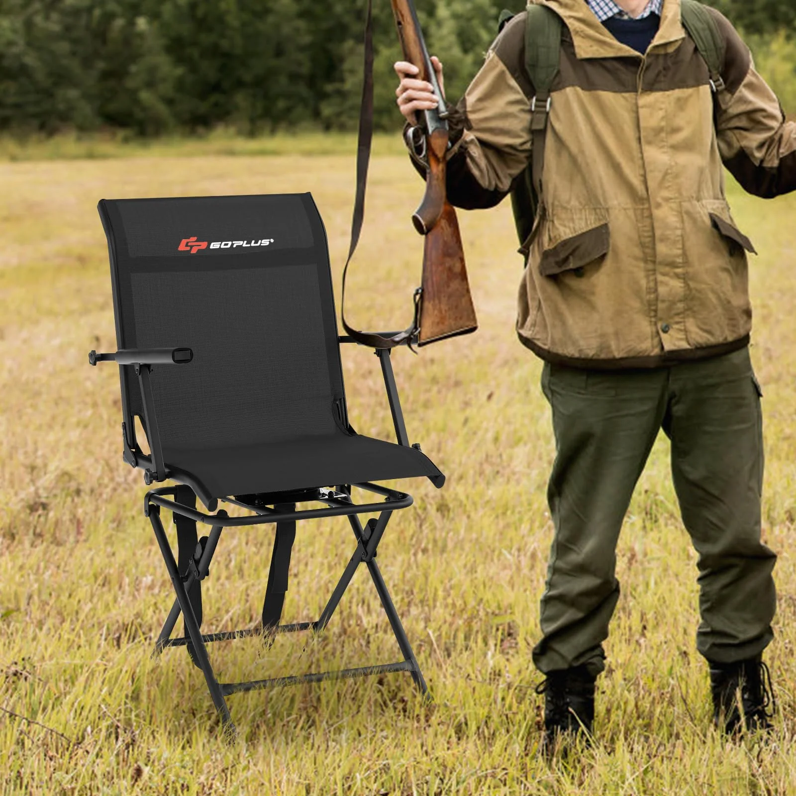 Goplus Hunting Chair, 360-Degree Swivel Hunting Blind Chair with Carrying Strap - Image 3
