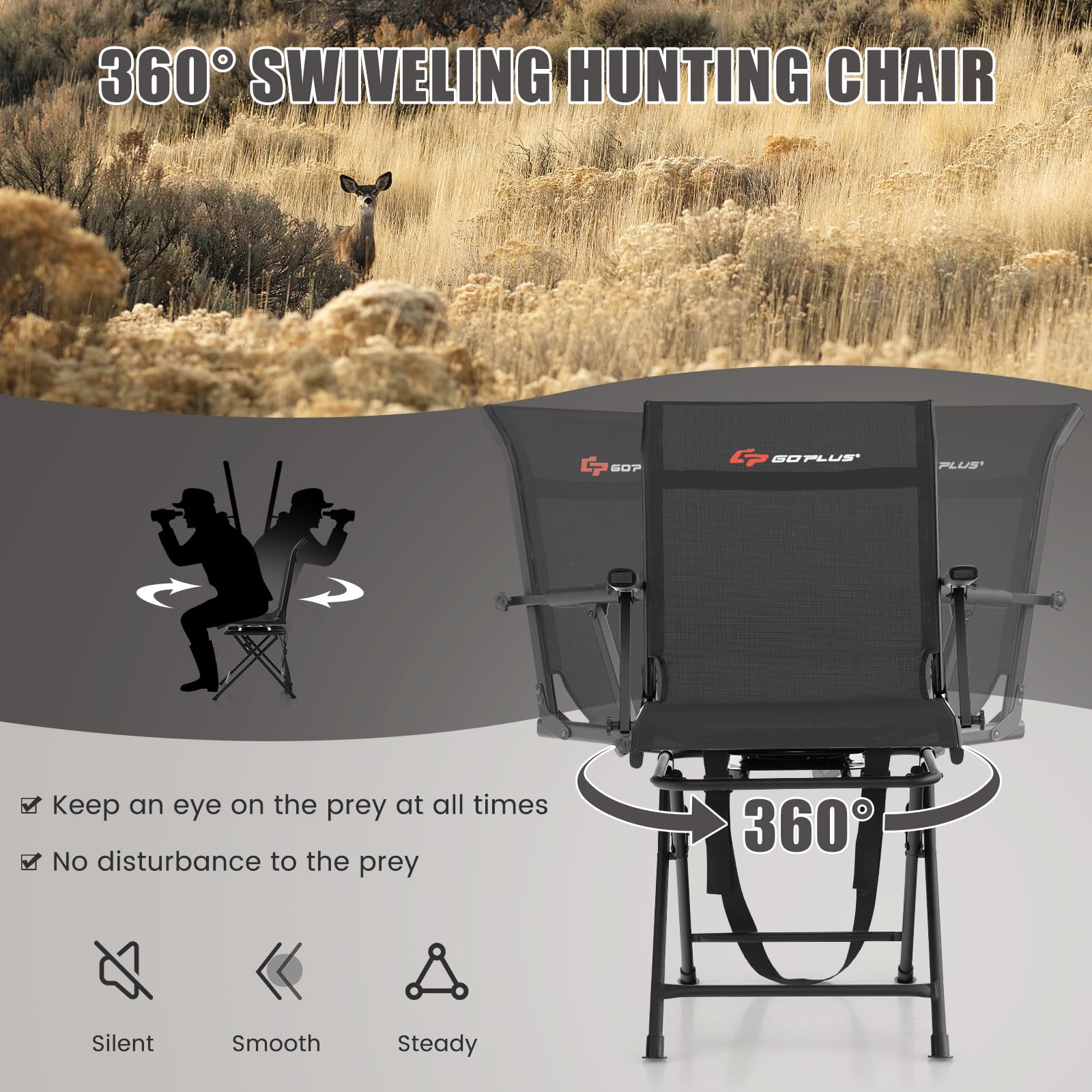 Goplus Hunting Chair, 360-Degree Swivel Hunting Blind Chair with Carrying Strap - Image 4