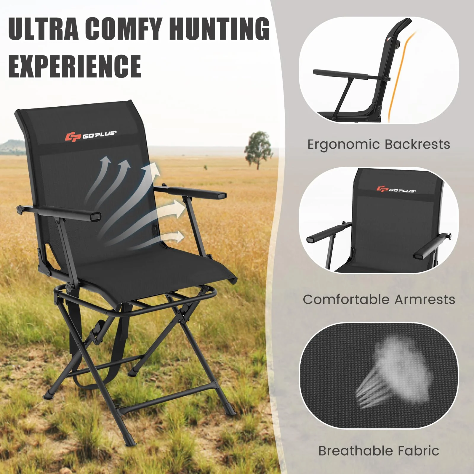 Goplus Hunting Chair, 360-Degree Swivel Hunting Blind Chair with Carrying Strap - Image 5