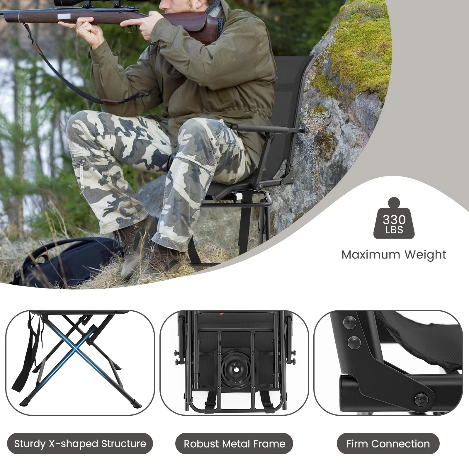 Goplus Hunting Chair, 360-Degree Swivel Hunting Blind Chair with Carrying Strap - Image 6