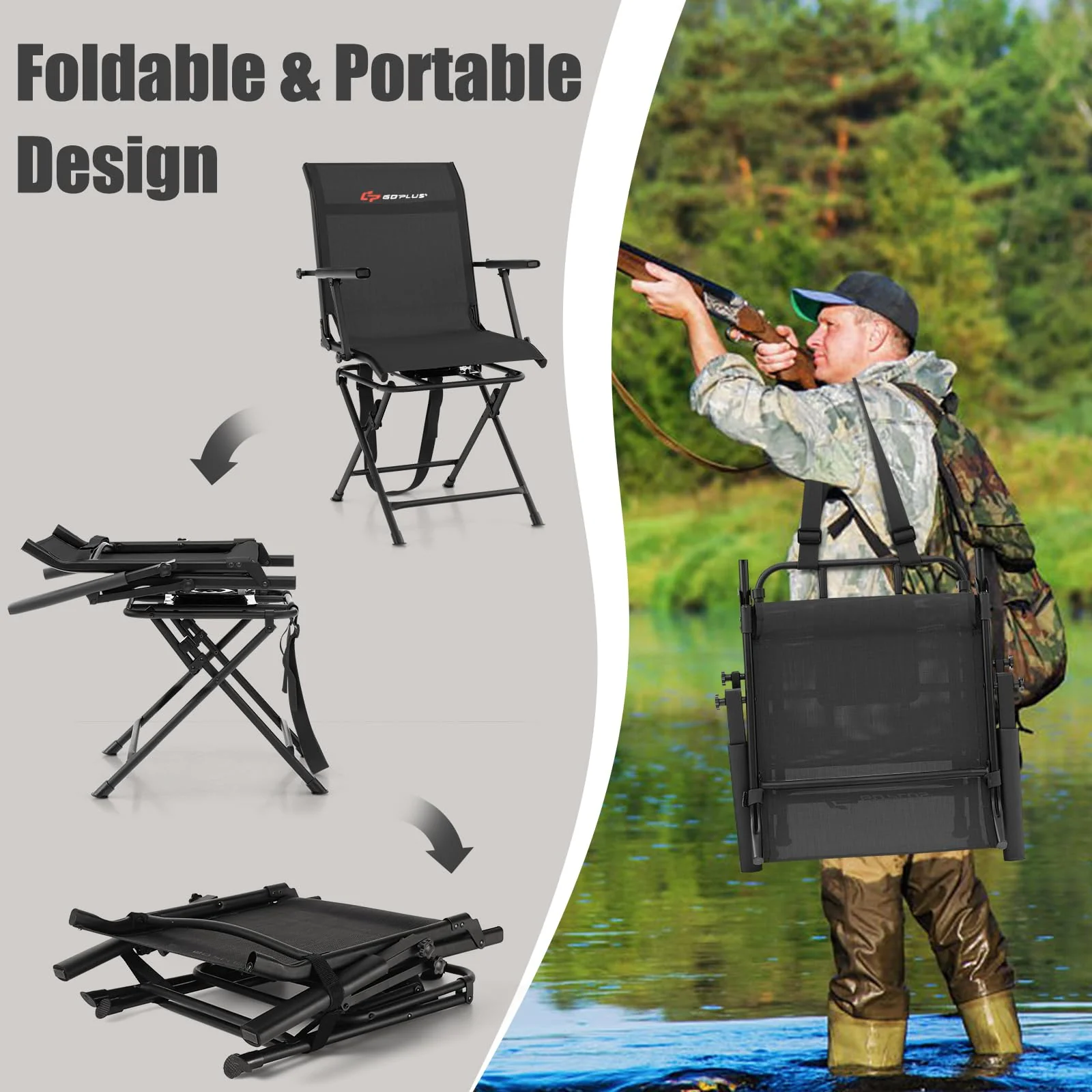 Goplus Hunting Chair, 360-Degree Swivel Hunting Blind Chair with Carrying Strap - Image 7