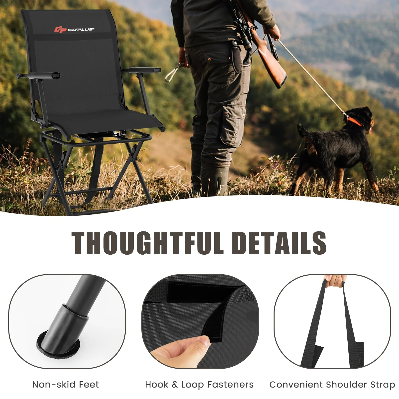 Goplus Hunting Chair, 360-Degree Swivel Hunting Blind Chair with Carrying Strap - Image 8