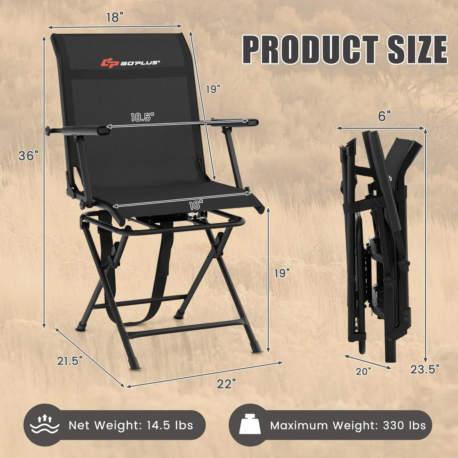 Goplus Hunting Chair, 360-Degree Swivel Hunting Blind Chair with Carrying Strap - Image 9