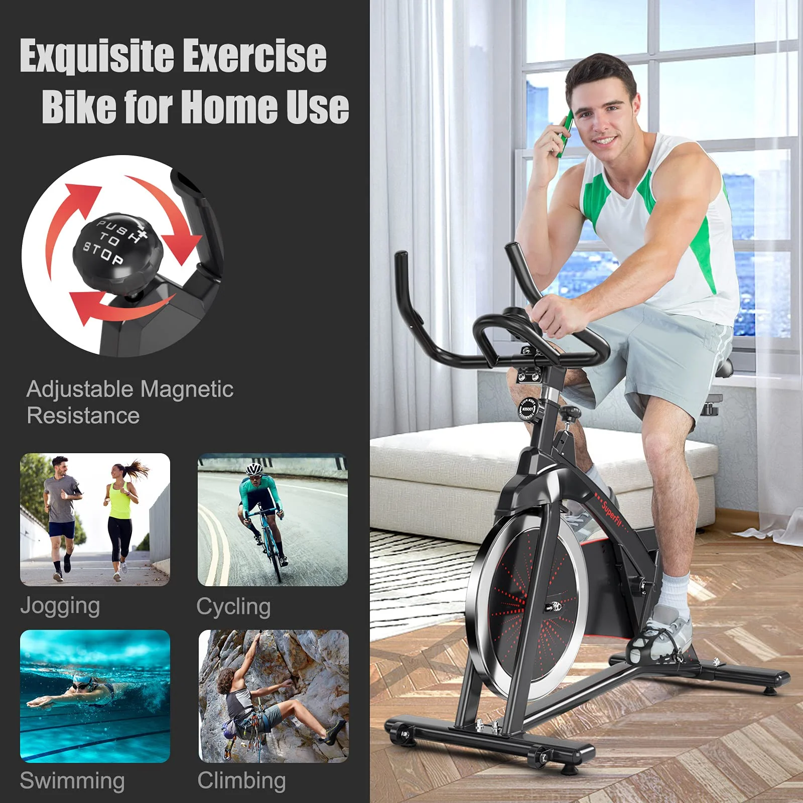 Goplus Indoor Magnetic Exercise Bike, Fitness Cycling Bike W/ Adjustable Resistance - Image 3