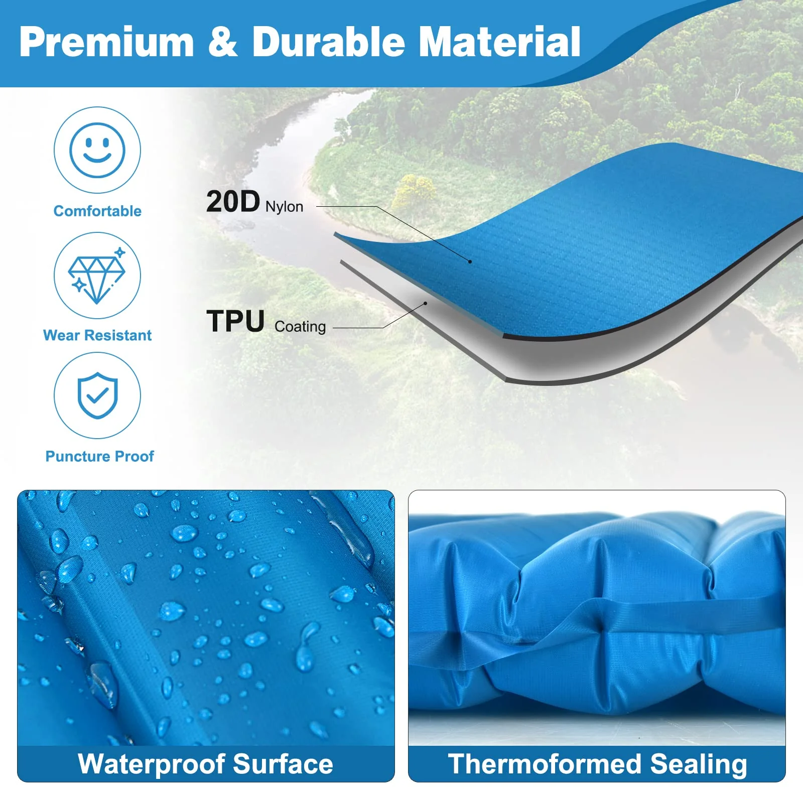 Goplus Inflatable Camping Sleeping Pad, 3 Inch Thick Camping Pad, Waterproof & Comfortable Sleeping Mat - Image 3