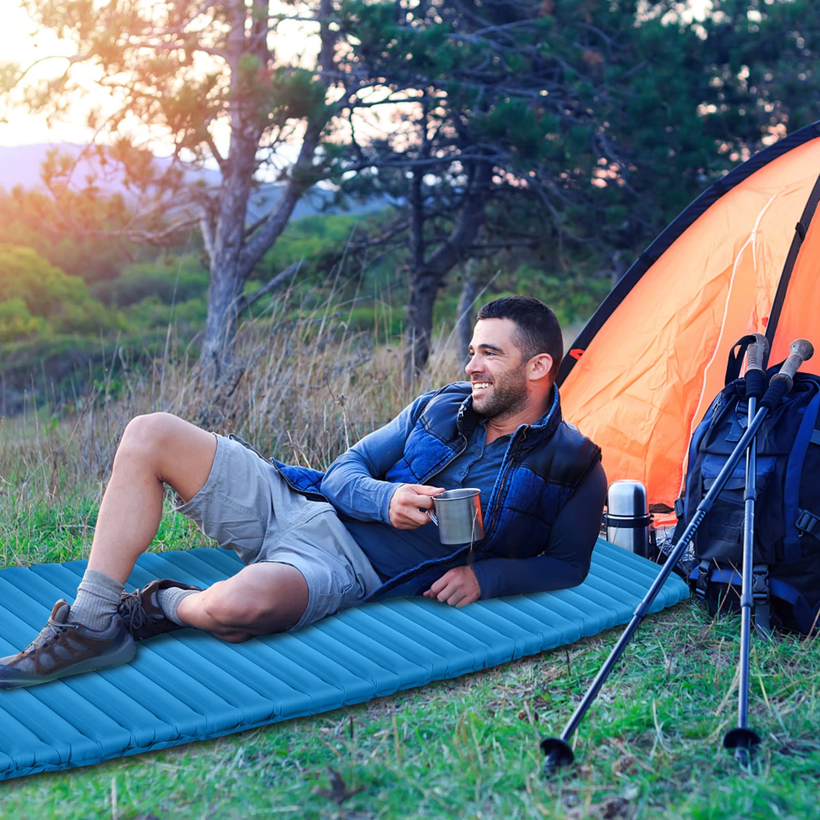 Goplus Inflatable Camping Sleeping Pad, 3 Inch Thick Camping Pad, Waterproof & Comfortable Sleeping Mat - Image 6
