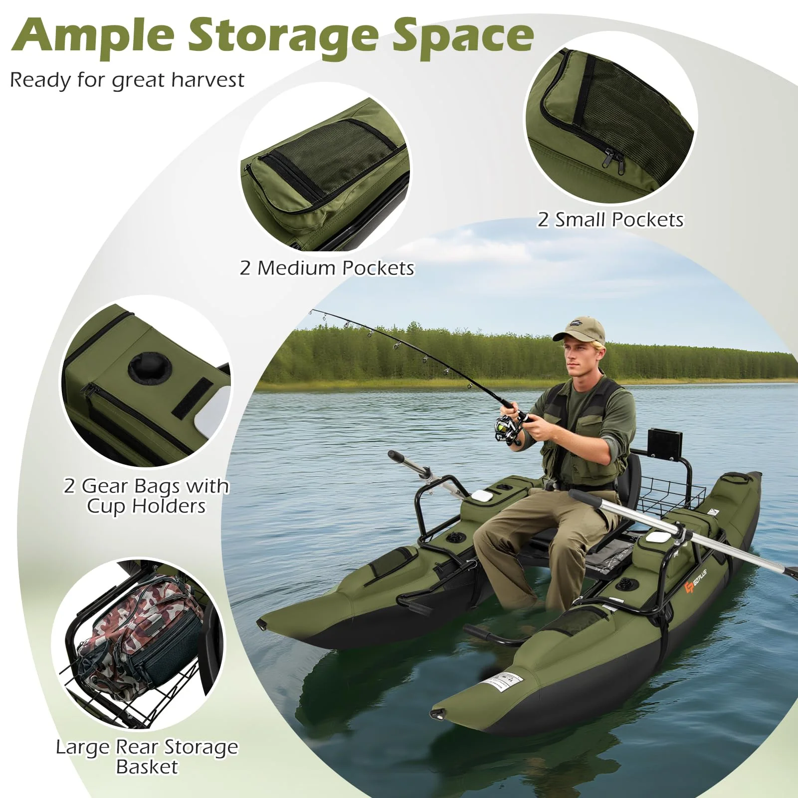 Goplus Inflatable Fishing Float Tube w/Pump Paddles Fish Ruler | 400 LBS Load Capacity - Image 3