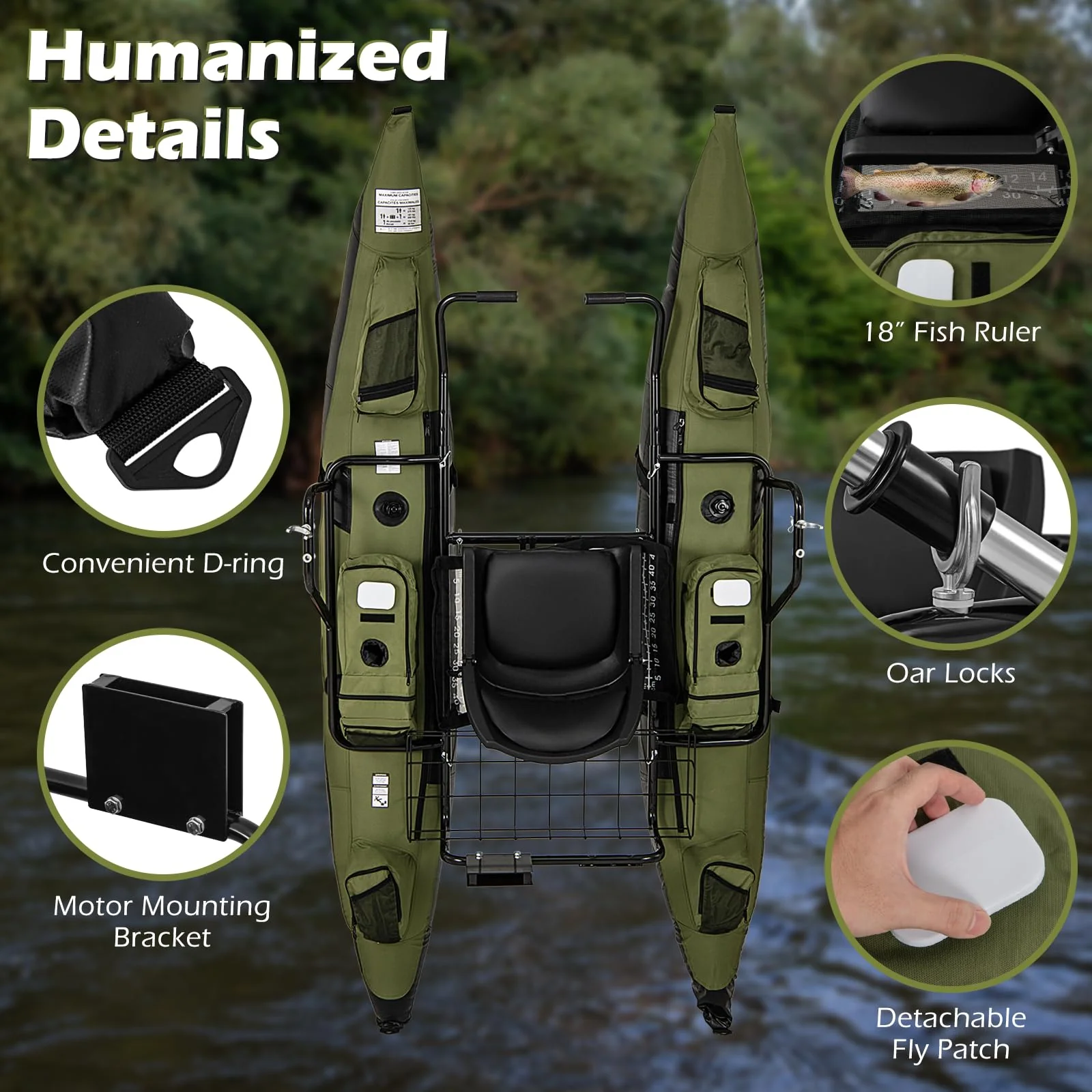 Goplus Inflatable Fishing Float Tube w/Pump Paddles Fish Ruler | 400 LBS Load Capacity - Image 4