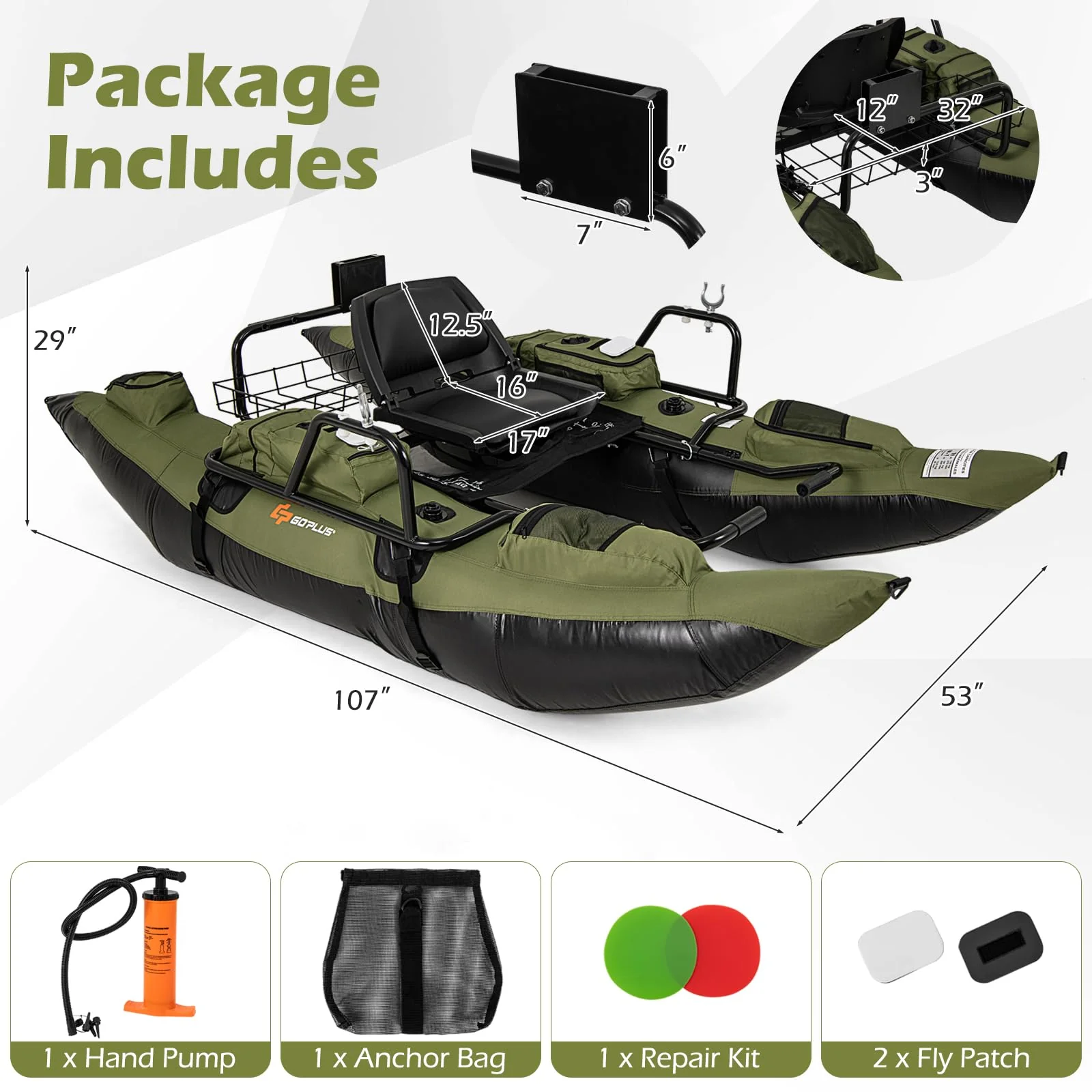 Goplus Inflatable Fishing Float Tube w/Pump Paddles Fish Ruler | 400 LBS Load Capacity - Image 7
