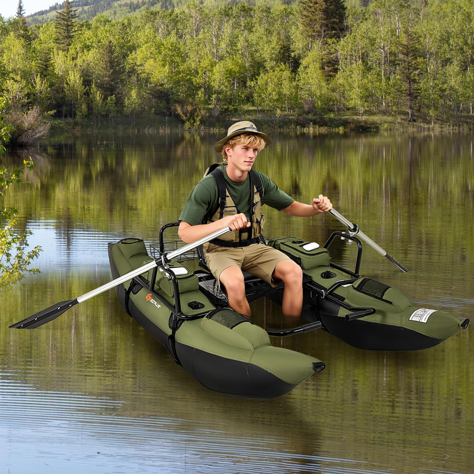 Goplus Inflatable Fishing Float Tube w/Pump Paddles Fish Ruler | 400 LBS Load Capacity - Image 9