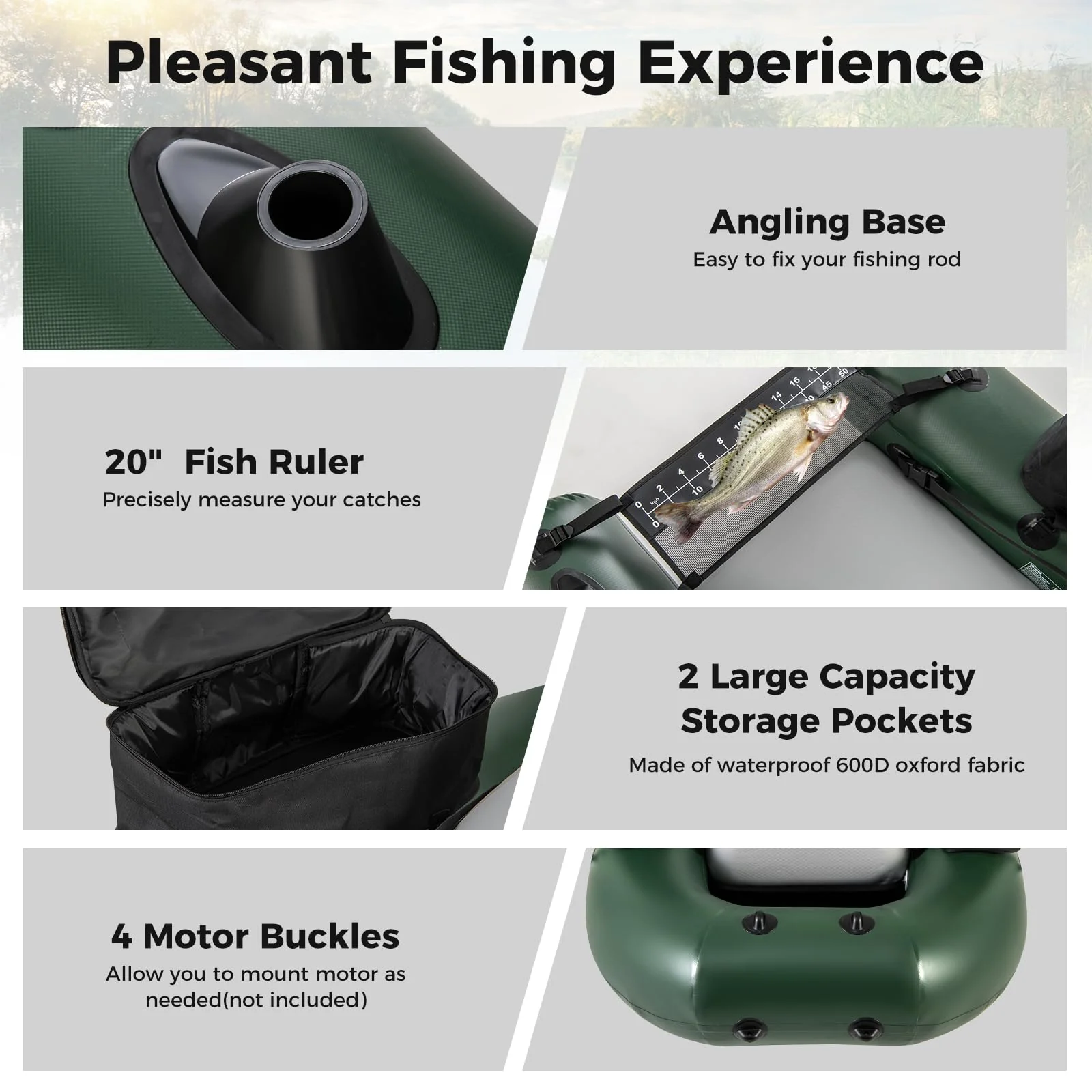 Goplus Inflatable Float Tube, Fishing Belly Boat with Fish Ruler, 2 Detachable Storage Bags, Pump, Carry Bag - Image 5