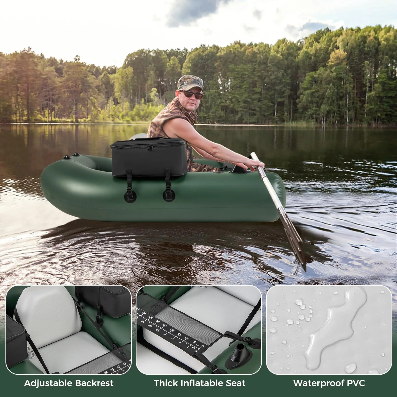Goplus Inflatable Float Tube, Fishing Belly Boat with Fish Ruler, 2 Detachable Storage Bags, Pump, Carry Bag - Image 7