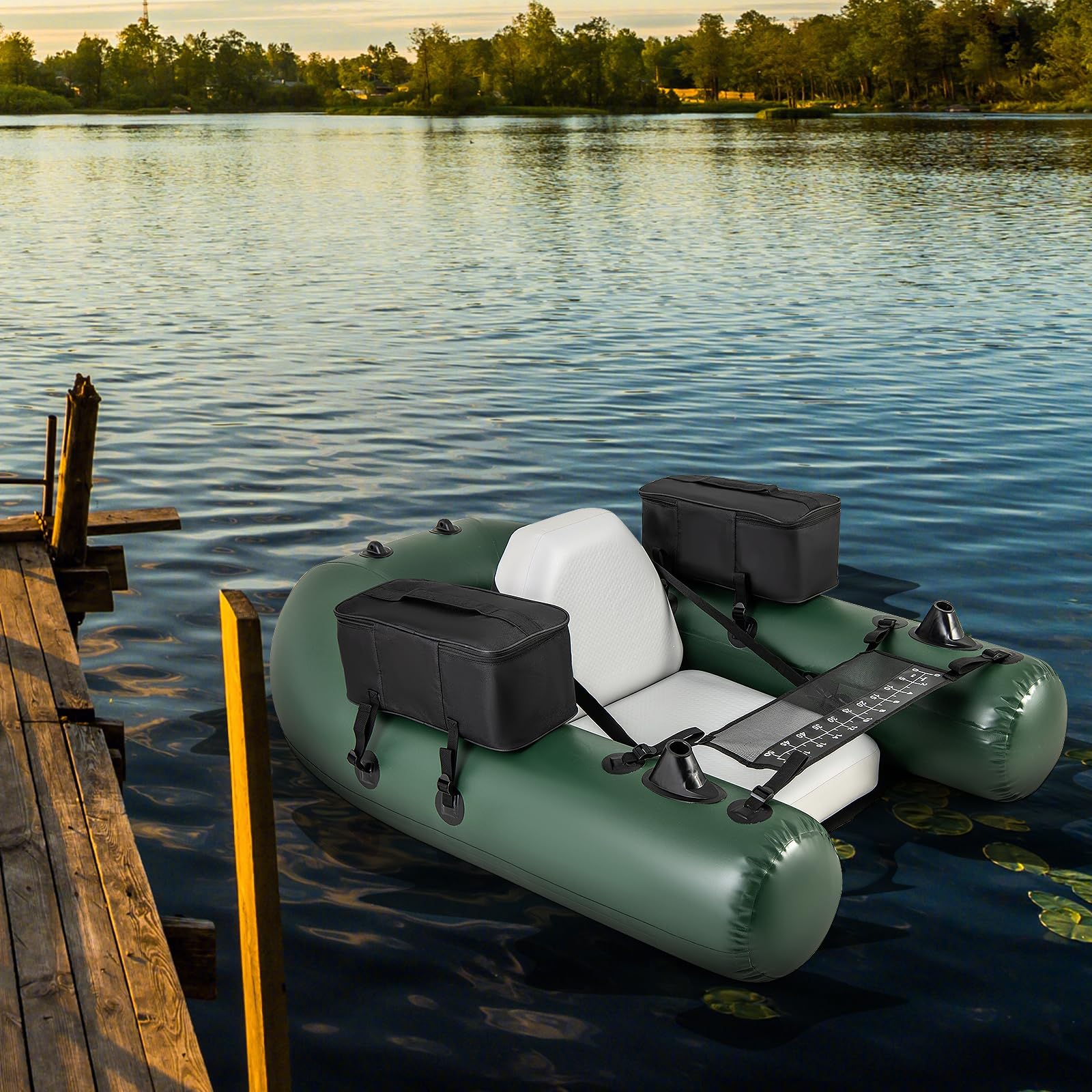 Goplus Inflatable Float Tube, Fishing Belly Boat with Fish Ruler, 2 Detachable Storage Bags, Pump, Carry Bag - Image 9