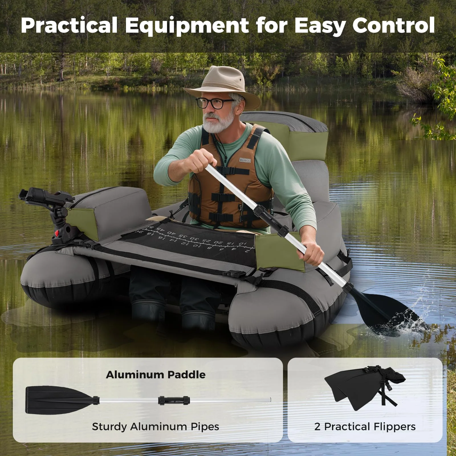 Goplus Inflatable Float Tube Fishing Belly Boat with Fish Ruler | 350LBS Load Capacity - Image 6