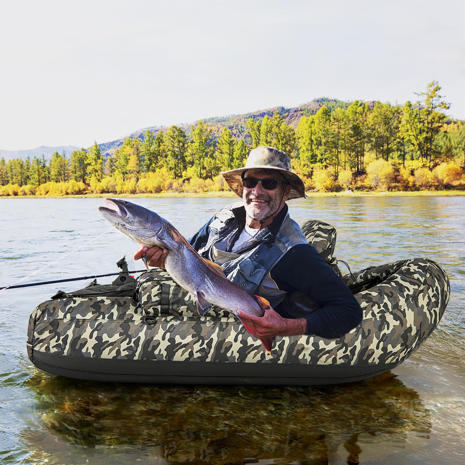 Goplus Inflatable Float Tube, Fishing Belly Boat with Fish Ruler, Pump, Storage Bag - Image 2