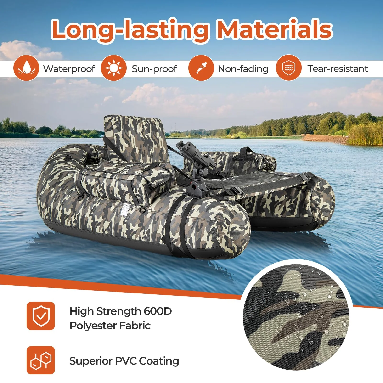 Goplus Inflatable Float Tube, Fishing Belly Boat with Fish Ruler, Pump, Storage Bag - Image 4