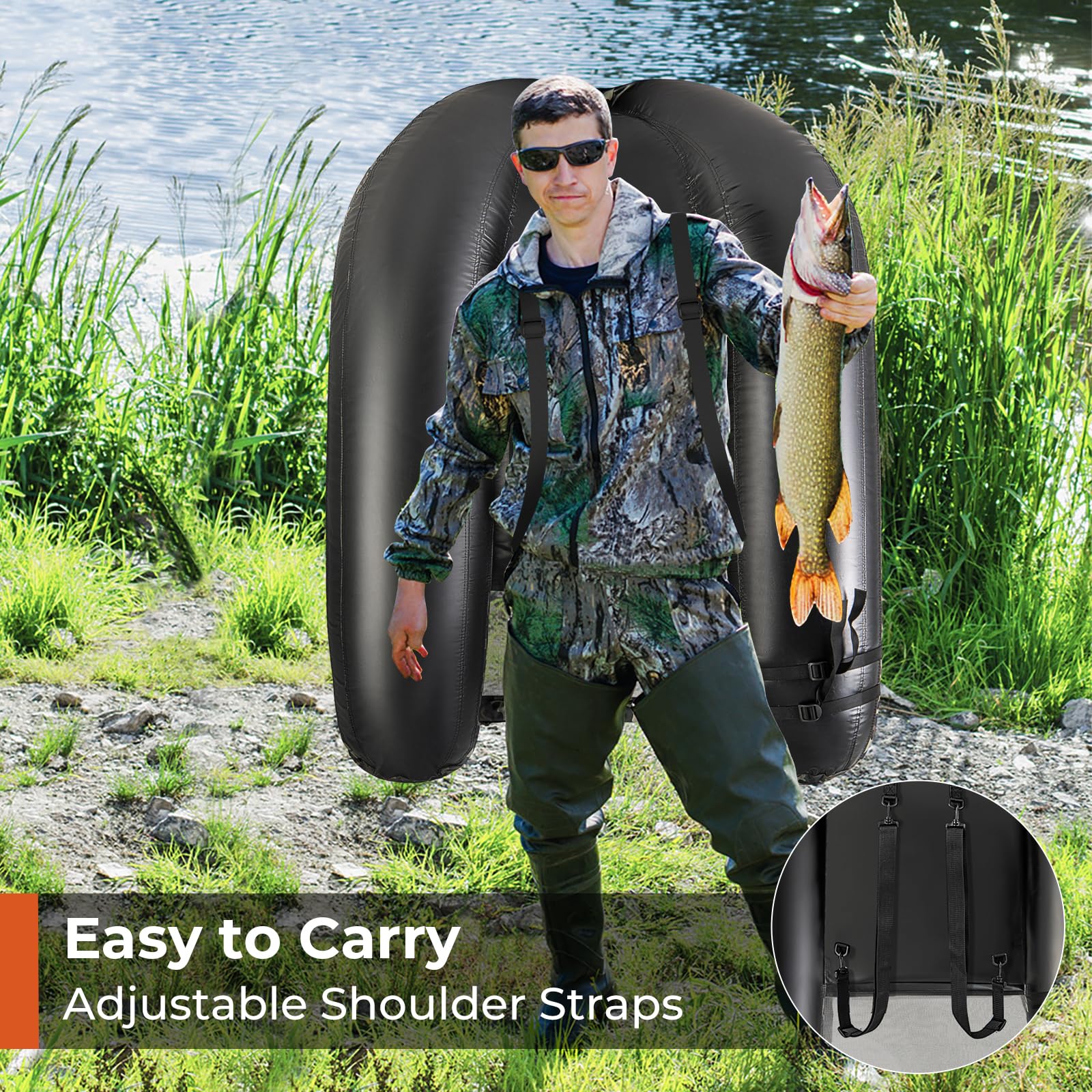 Goplus Inflatable Float Tube, Fishing Belly Boat with Fish Ruler, Pump, Storage Bag - Image 5
