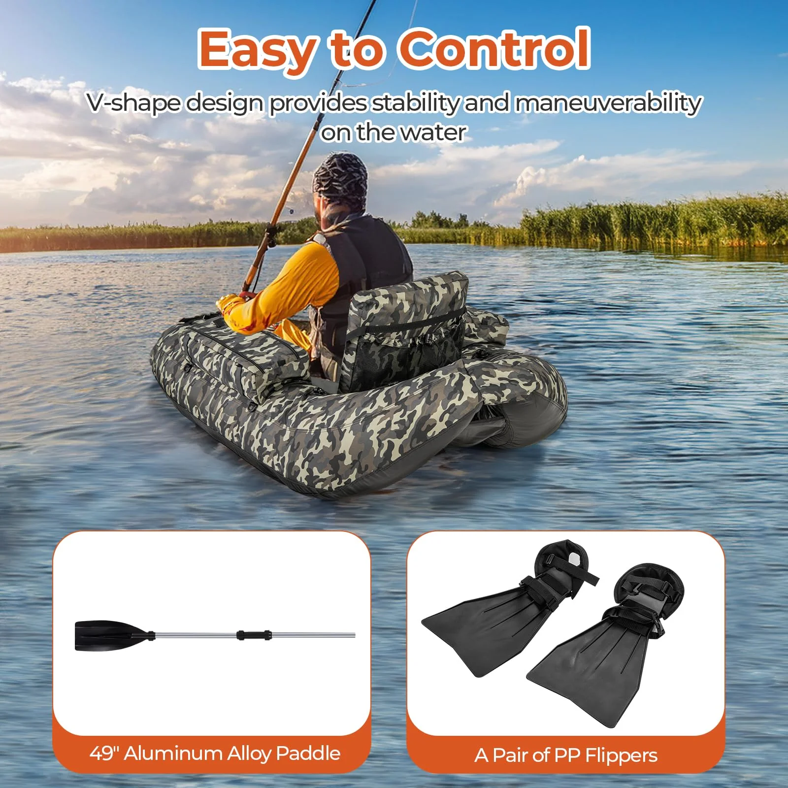 Goplus Inflatable Float Tube, Fishing Belly Boat with Fish Ruler, Pump, Storage Bag - Image 9