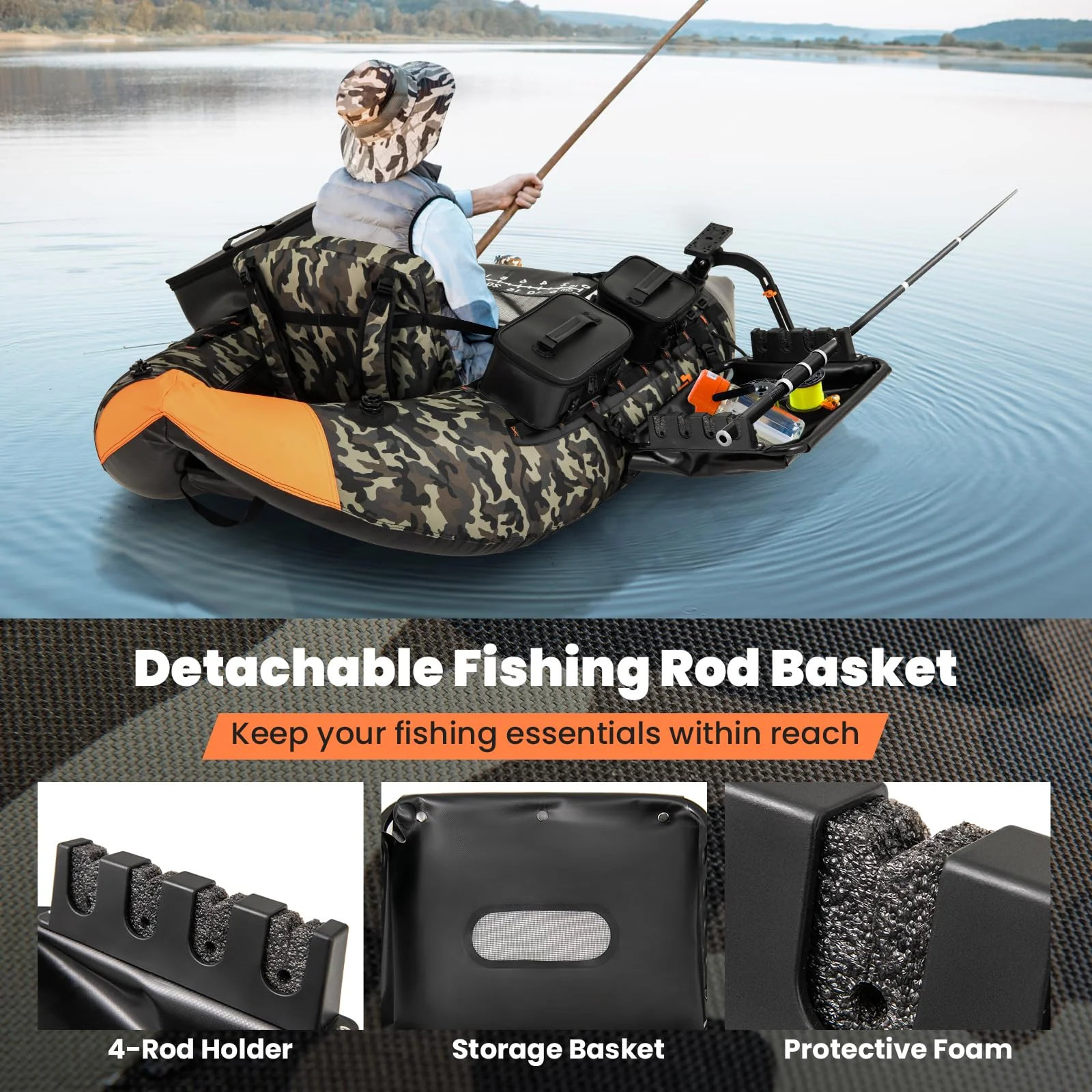 Goplus Inflatable Float Tube, Fishing Belly Boat with Fish Ruler, Pump, Storage Bag - Image 4