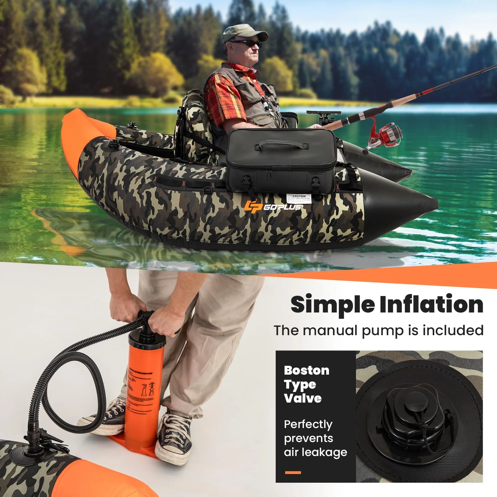 Goplus Inflatable Float Tube, Fishing Belly Boat with Fish Ruler, Pump, Storage Bag - Image 8
