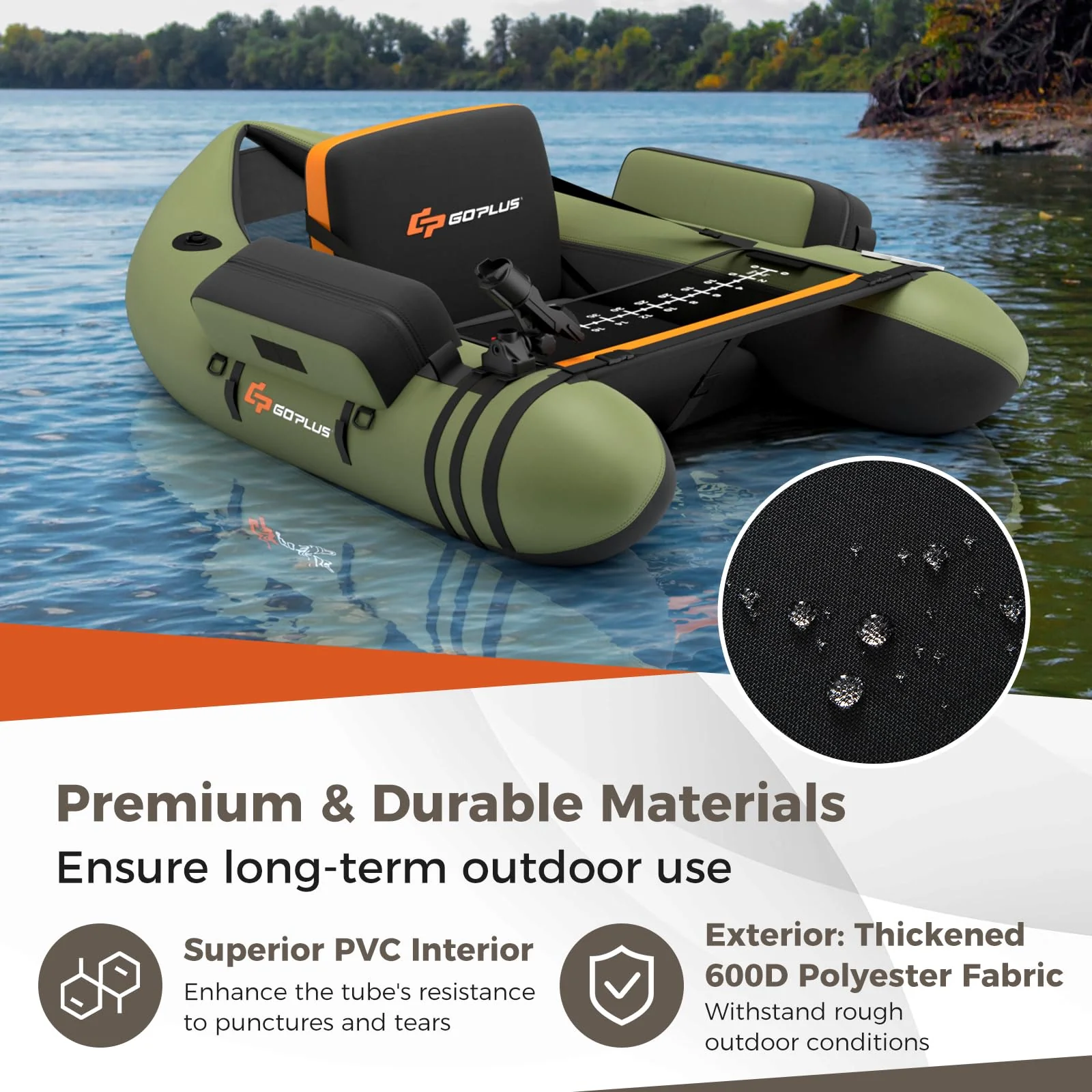 Goplus Inflatable Float Tube, Fishing Belly Boat with Fish Ruler, Pump, Storage Bag, Adjustable Straps - Image 5