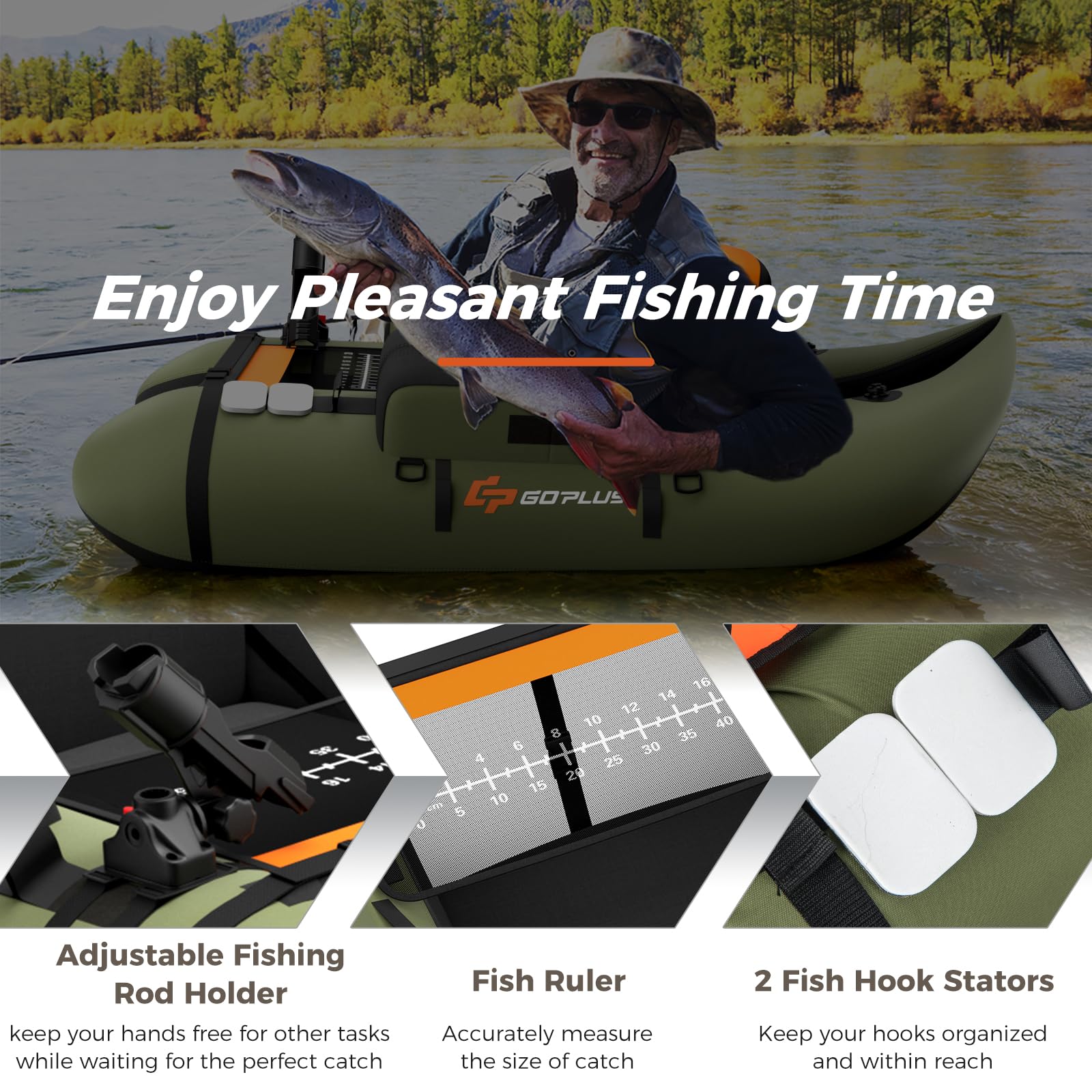 Goplus Inflatable Float Tube, Fishing Belly Boat with Fish Ruler, Pump, Storage Bag, Adjustable Straps - Image 6