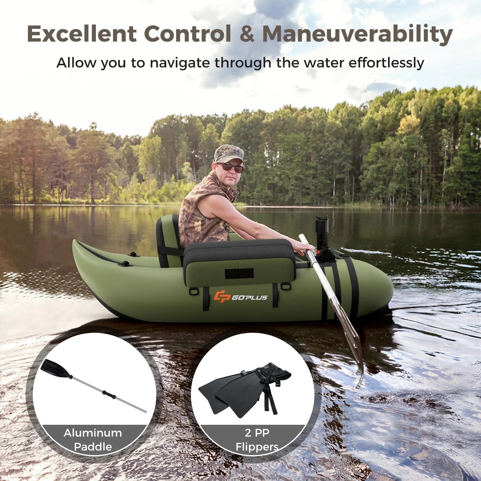 Goplus Inflatable Float Tube, Fishing Belly Boat with Fish Ruler, Pump, Storage Bag, Adjustable Straps - Image 7
