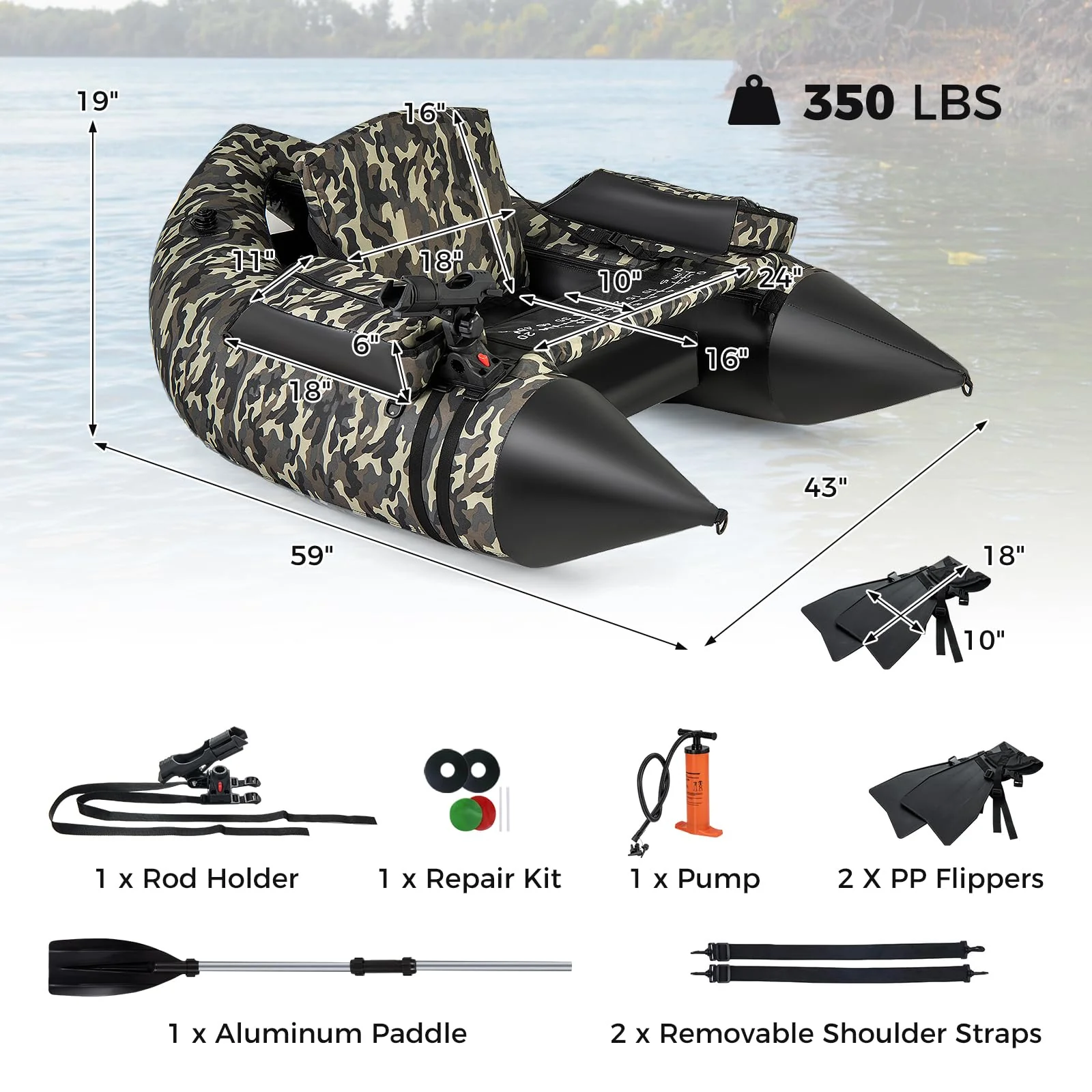 Goplus Inflatable Float Tube, Fishing Belly Boat, Fishing Float Tube for Angling, 350LBS Load Capacity - Image 7