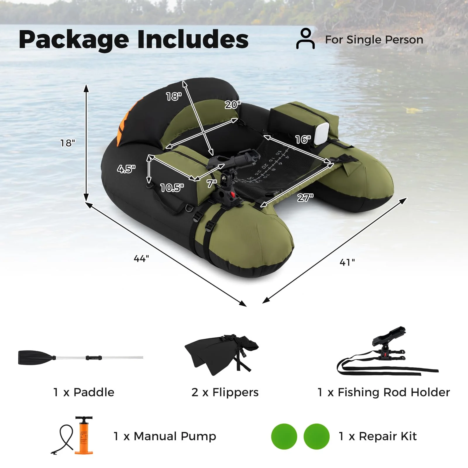 Goplus Inflatable Float Tube for Angling (Thickened Type with Rod Holder) - Image 7