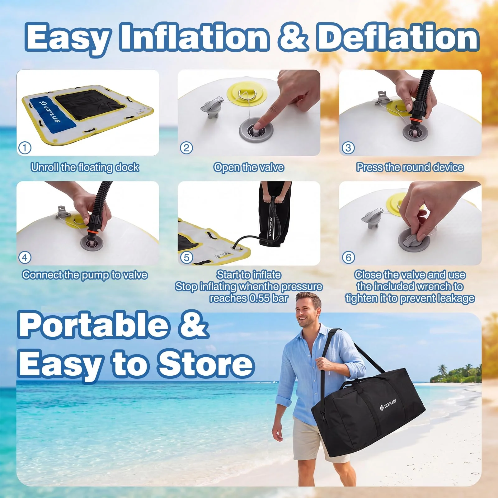 Goplus Inflatable Floating Dock 8FT x 8FT x 6 Inch Thick Swim Dock Platform - Image 5