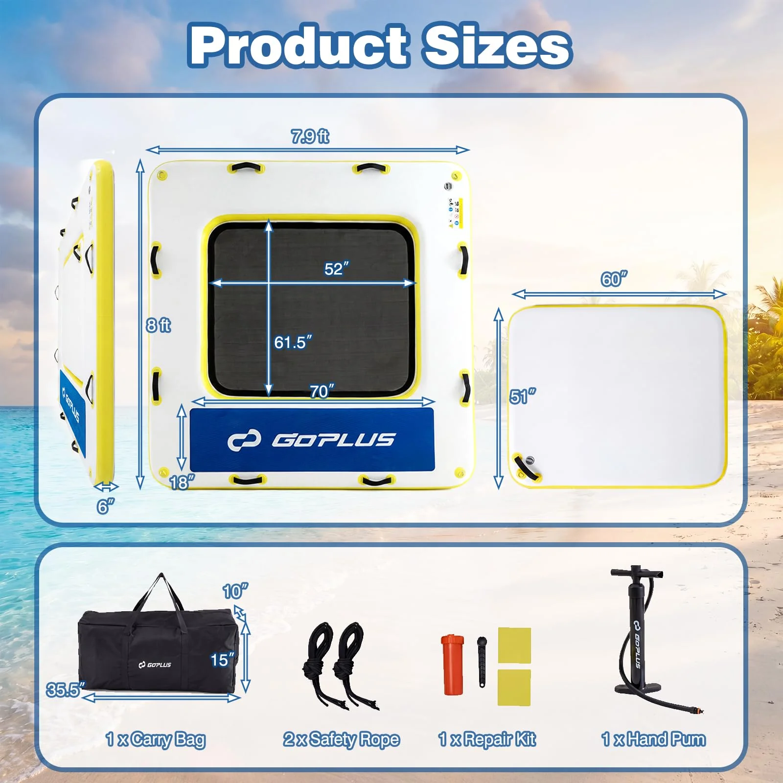 Goplus Inflatable Floating Dock 8FT x 8FT x 6 Inch Thick Swim Dock Platform - Image 7