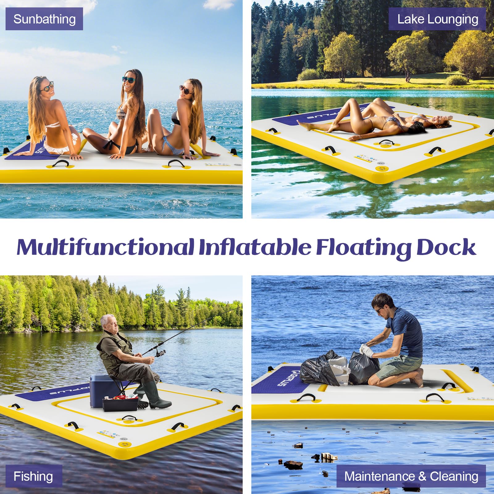 Goplus Inflatable Floating Dock, 8FT x 8FTt x 6.5Inch Thick Swim Dock Platform w/Mesh Swim Lounge - Image 2