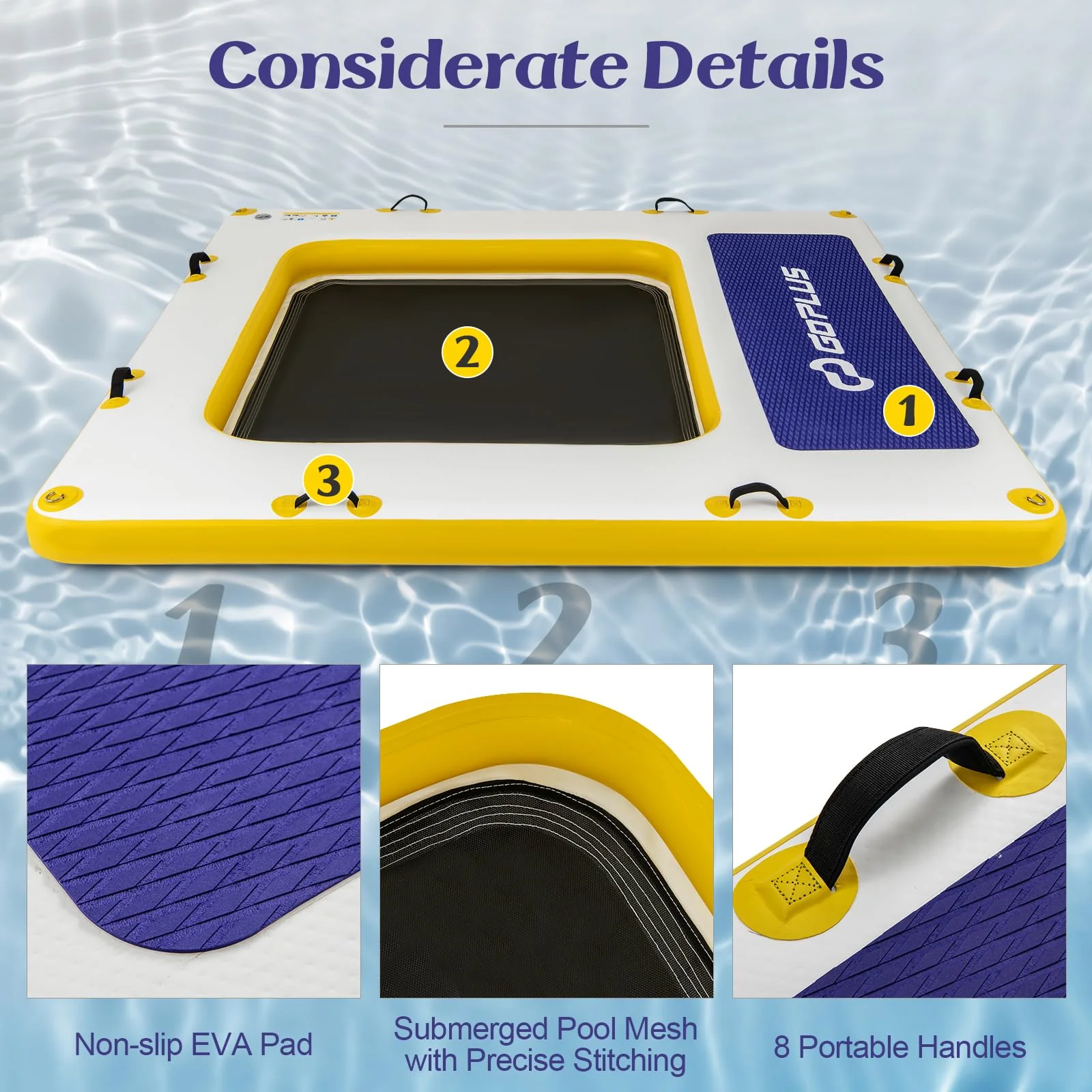 Goplus Inflatable Floating Dock, 8FT x 8FTt x 6.5Inch Thick Swim Dock Platform w/Mesh Swim Lounge - Image 5