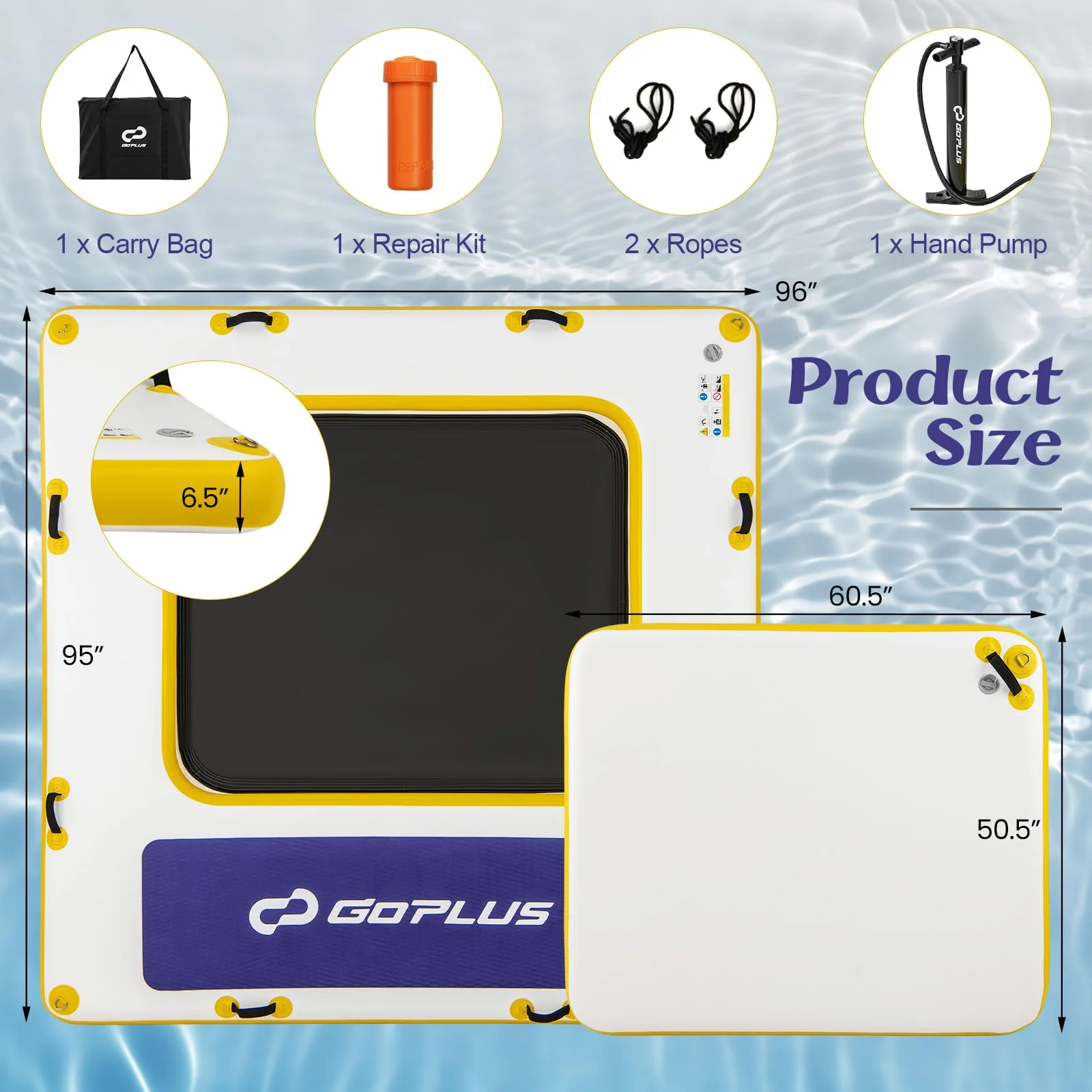 Goplus Inflatable Floating Dock, 8FT x 8FTt x 6.5Inch Thick Swim Dock Platform w/Mesh Swim Lounge - Image 7