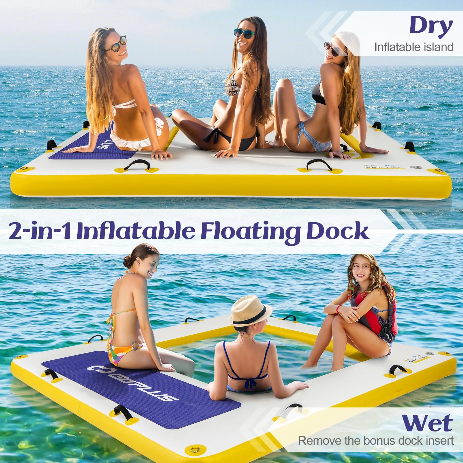 Goplus Inflatable Floating Dock, 8FT x 8FTt x 6.5Inch Thick Swim Dock Platform w/Mesh Swim Lounge - Image 8