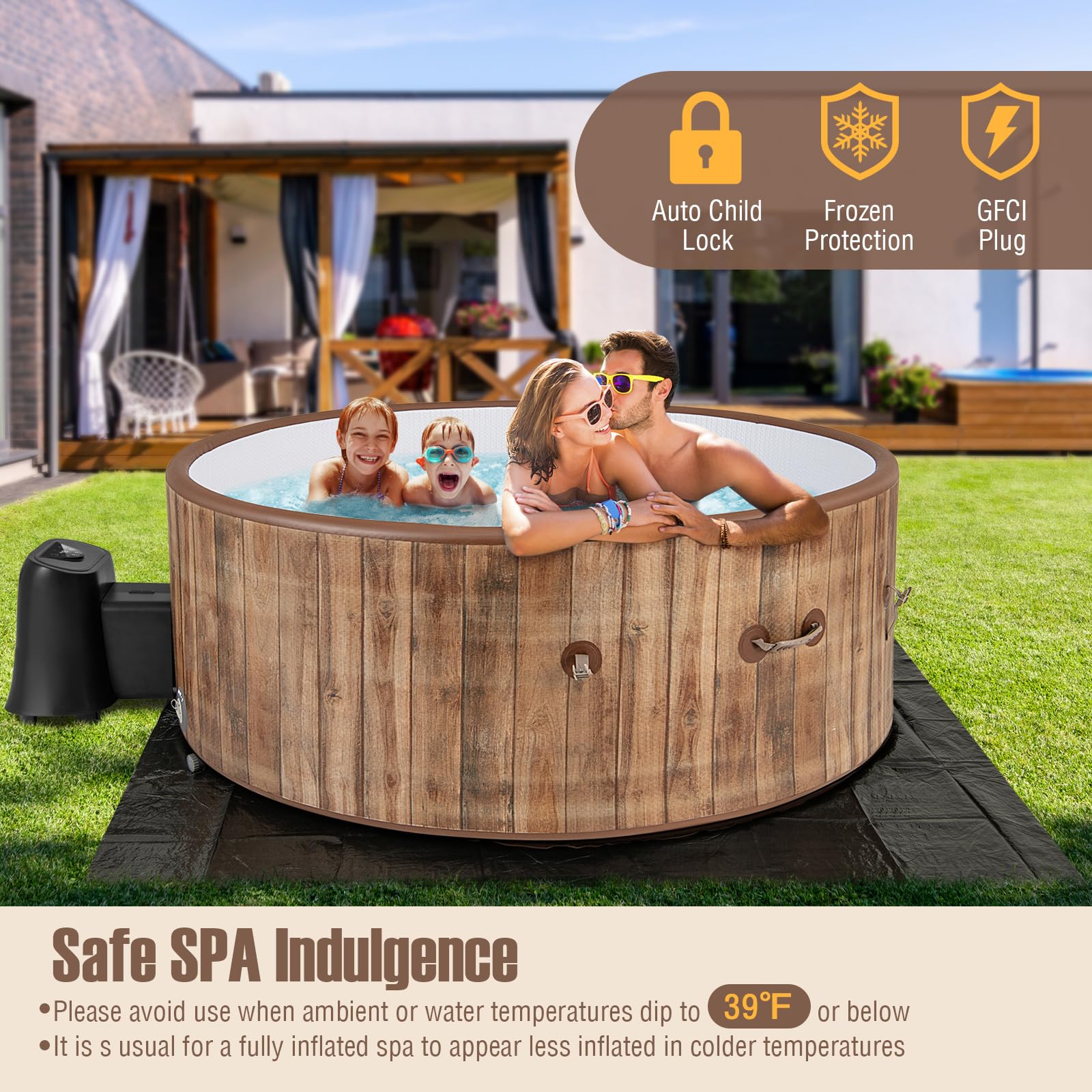 Goplus Inflatable Hot Tub, 4-6 Person 72” Round Pool Hottub w/120 Air Jets, Heater Pump, Control Panel - Image 5