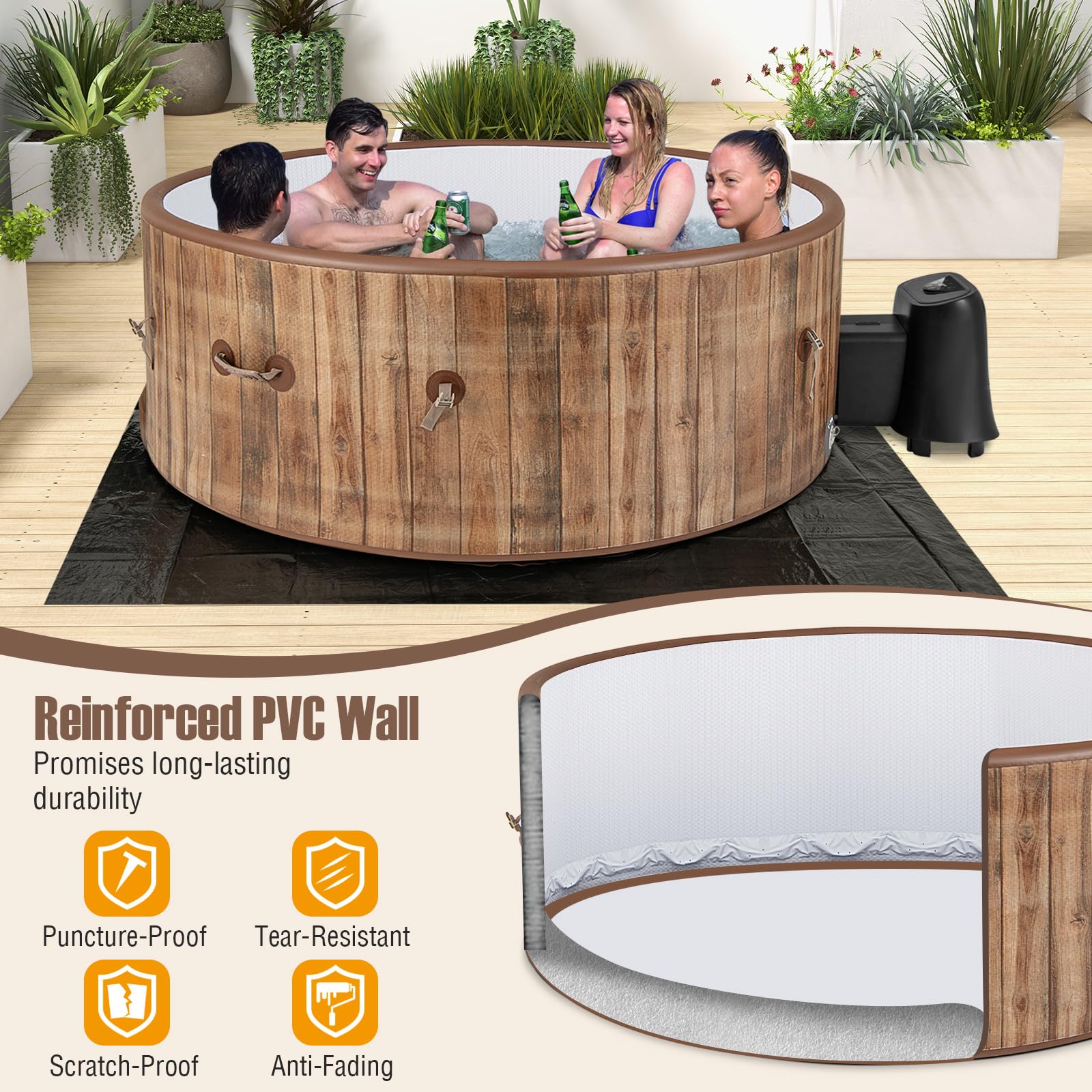 Goplus Inflatable Hot Tub, 4-6 Person 72” Round Pool Hottub w/120 Air Jets, Heater Pump, Control Panel - Image 8