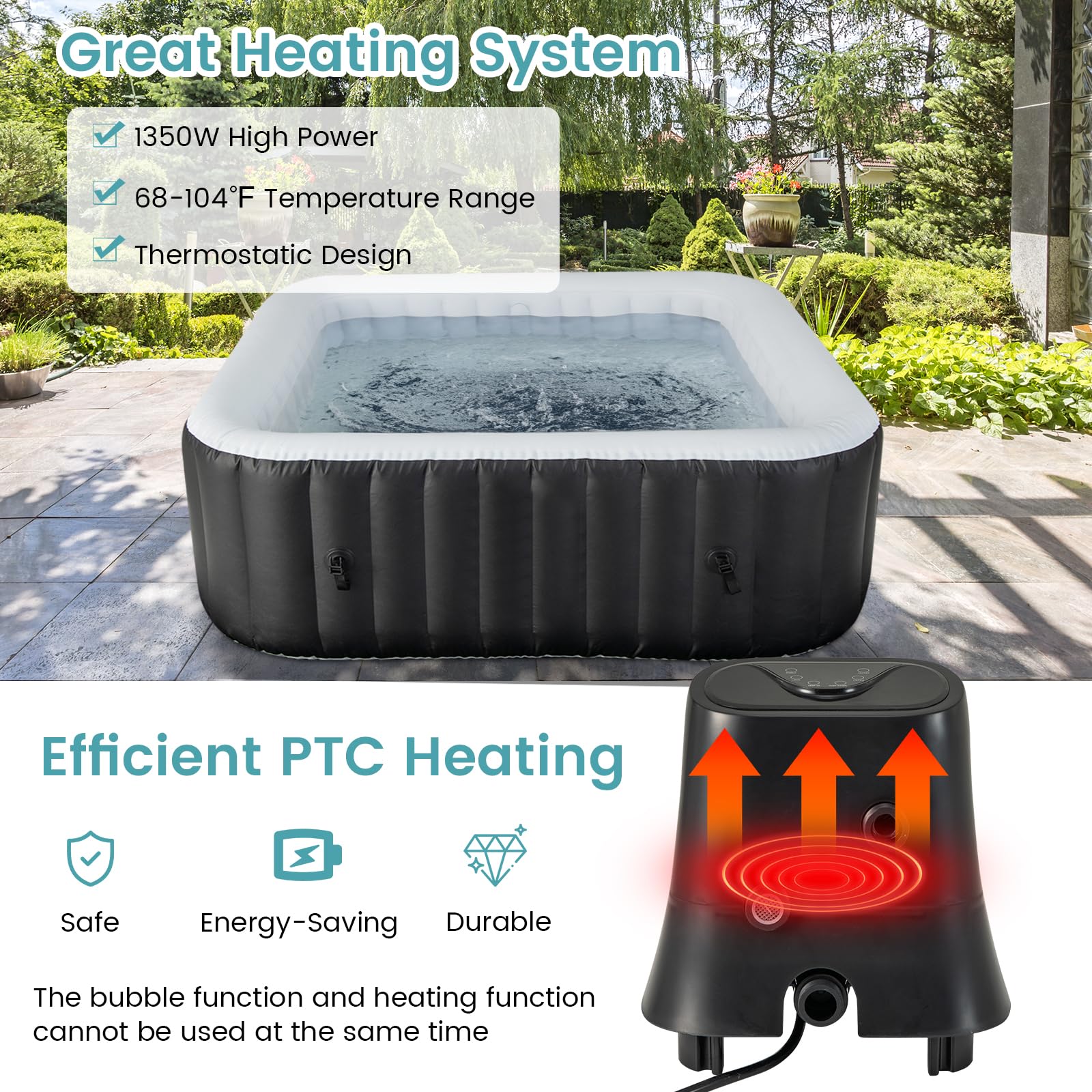 Goplus Inflatable Hot Tub, Blowup Pool Hottub, Portable Outdoor Water SPA - Image 3