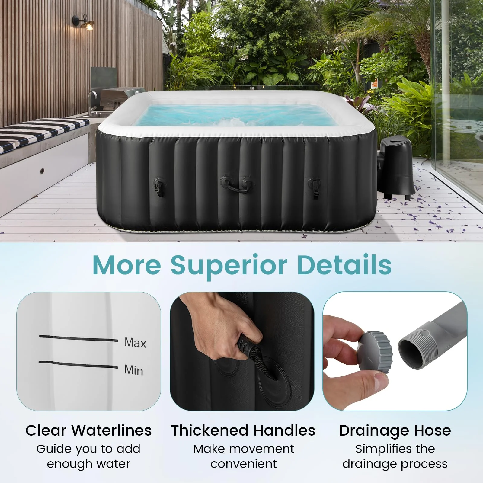Goplus Inflatable Hot Tub, Blowup Pool Hottub, Portable Outdoor Water SPA - Image 6