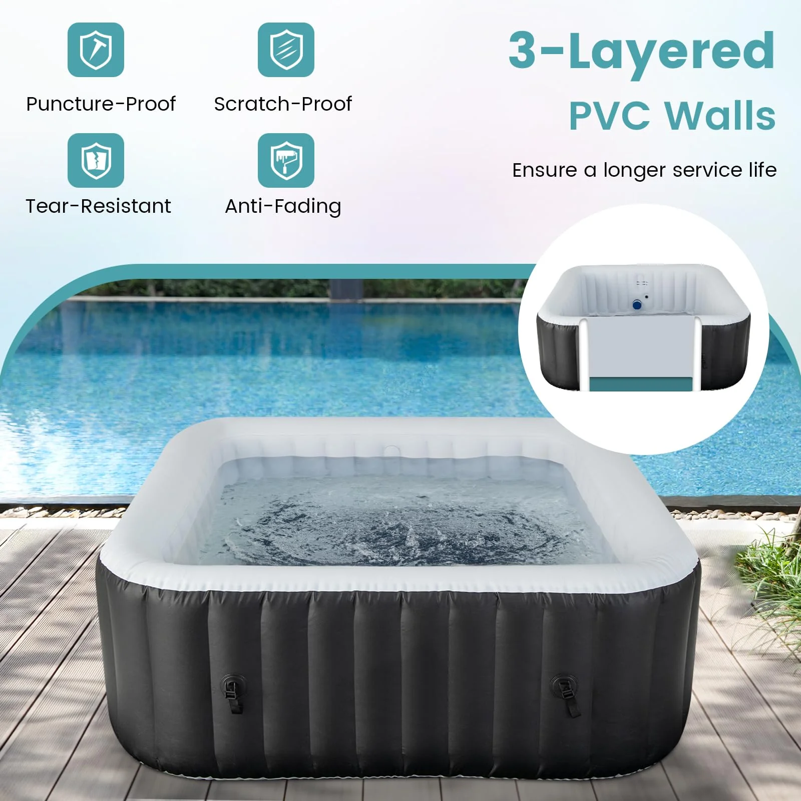 Goplus Inflatable Hot Tub, Blowup Pool Hottub, Portable Outdoor Water SPA - Image 9