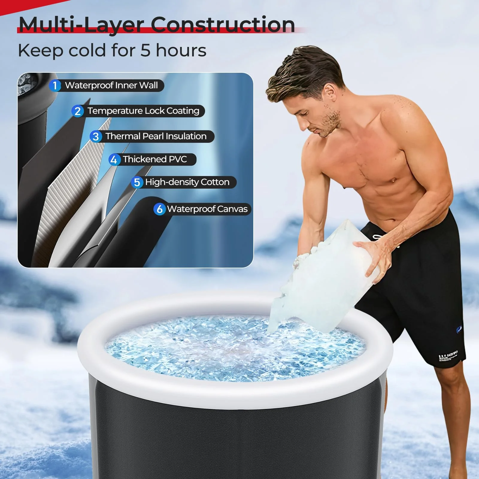 Goplus Inflatable Ice Bath Tub, Portable Cold Water Therapy Tub w/Cover, 6 Sturdy Support Rods, Inflator - Image 3