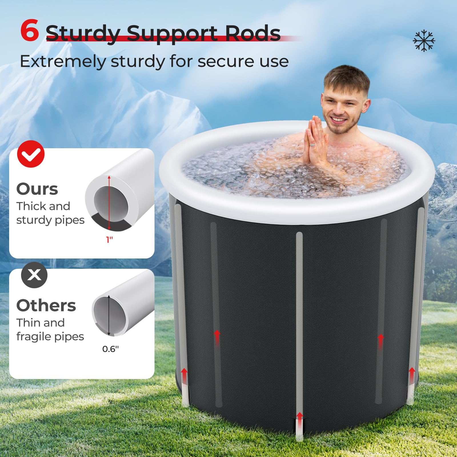 Goplus Inflatable Ice Bath Tub, Portable Cold Water Therapy Tub w/Cover, 6 Sturdy Support Rods, Inflator - Image 4