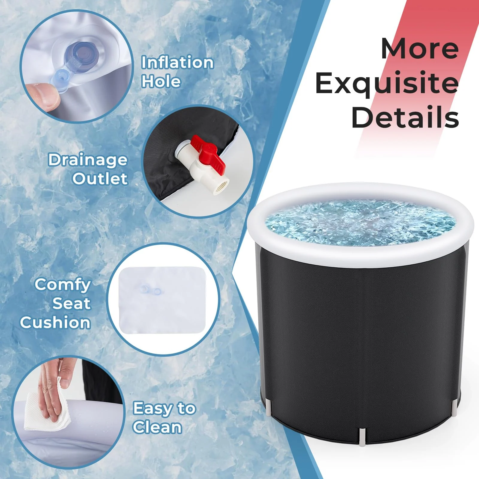 Goplus Inflatable Ice Bath Tub, Portable Cold Water Therapy Tub w/Cover, 6 Sturdy Support Rods, Inflator - Image 5