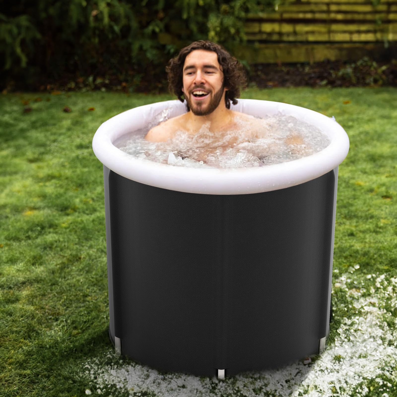 Goplus Inflatable Ice Bath Tub, Portable Cold Water Therapy Tub w/Cover, 6 Sturdy Support Rods, Inflator - Image 7