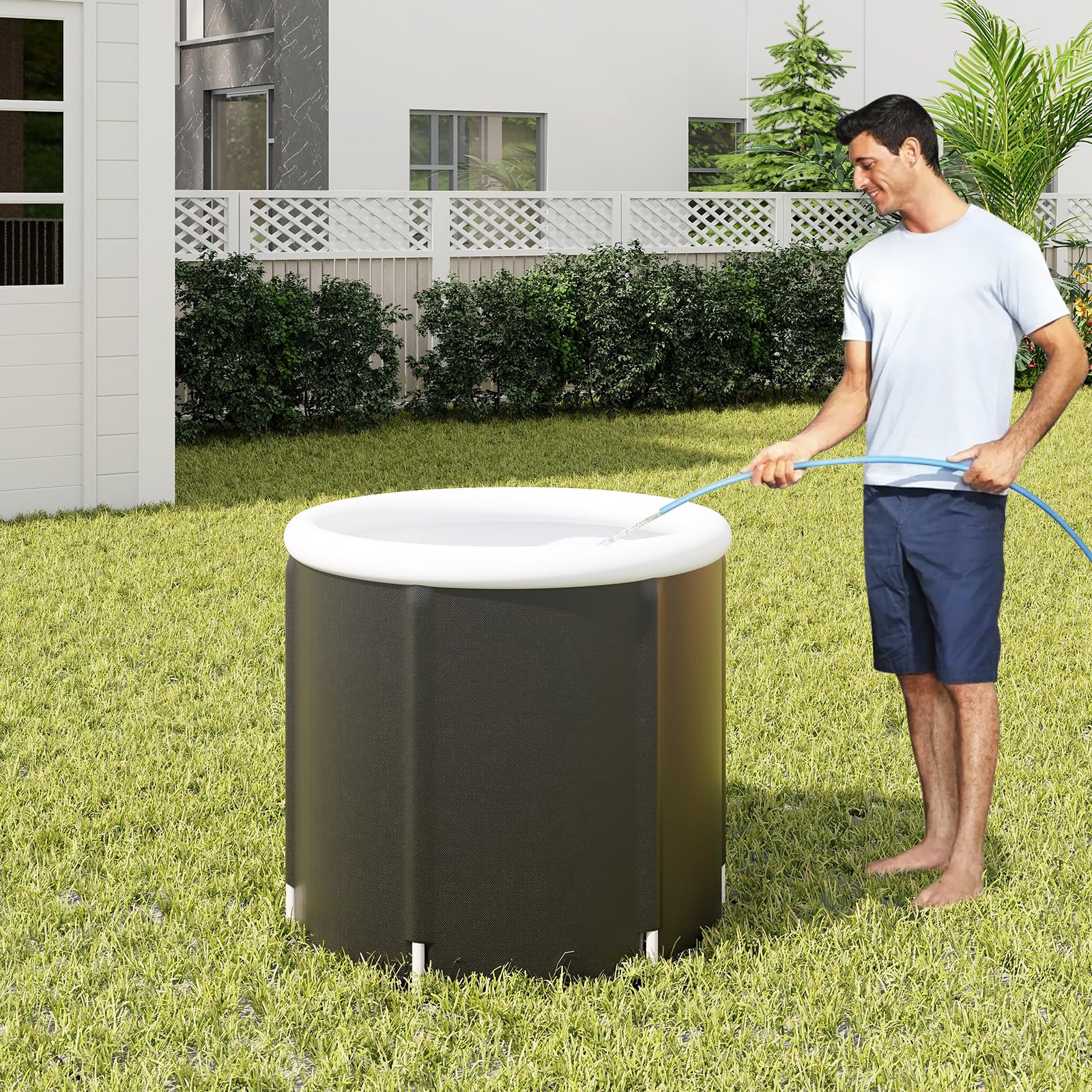 Goplus Inflatable Ice Bath Tub, Portable Cold Water Therapy Tub w/Cover, 6 Sturdy Support Rods, Inflator - Image 8