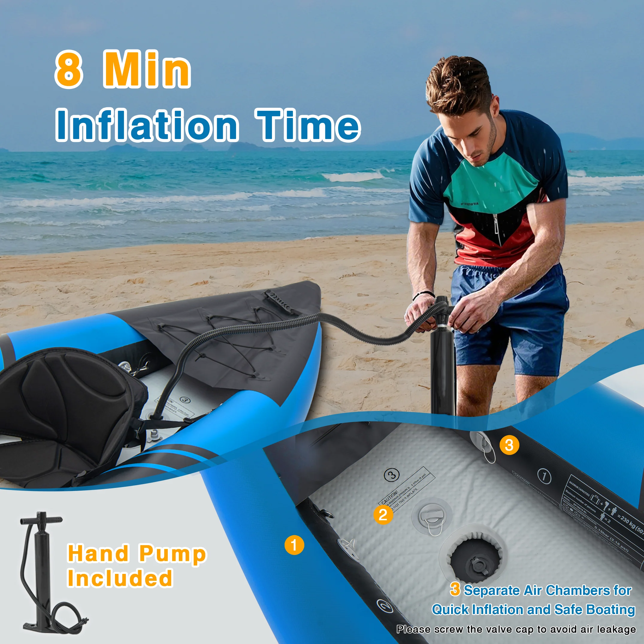 Goplus 12.5 ft Inflatable Tandem Kayak | 1-2 Person Canoe | 507 lbs Capacity | Includes All Accessories & Carry Bag - Image 11